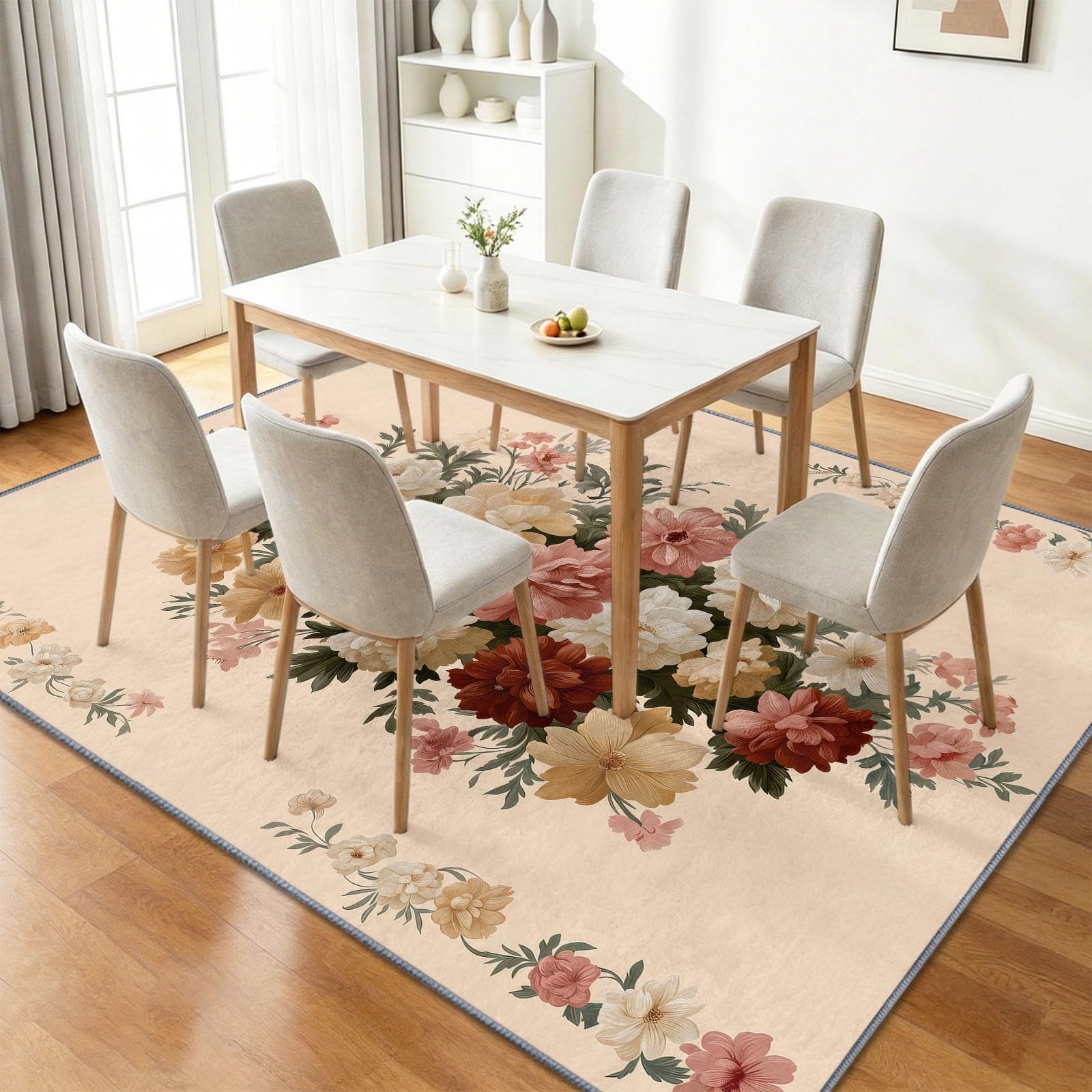 Tappeto lavabile, 80 x 150 cm, motivo floreale selvatico, peonie, per cameretta dei bambini, antiscivolo, a pelo corto, facile da pulire, per soggiorno, camera da letto, corridoio, cucina