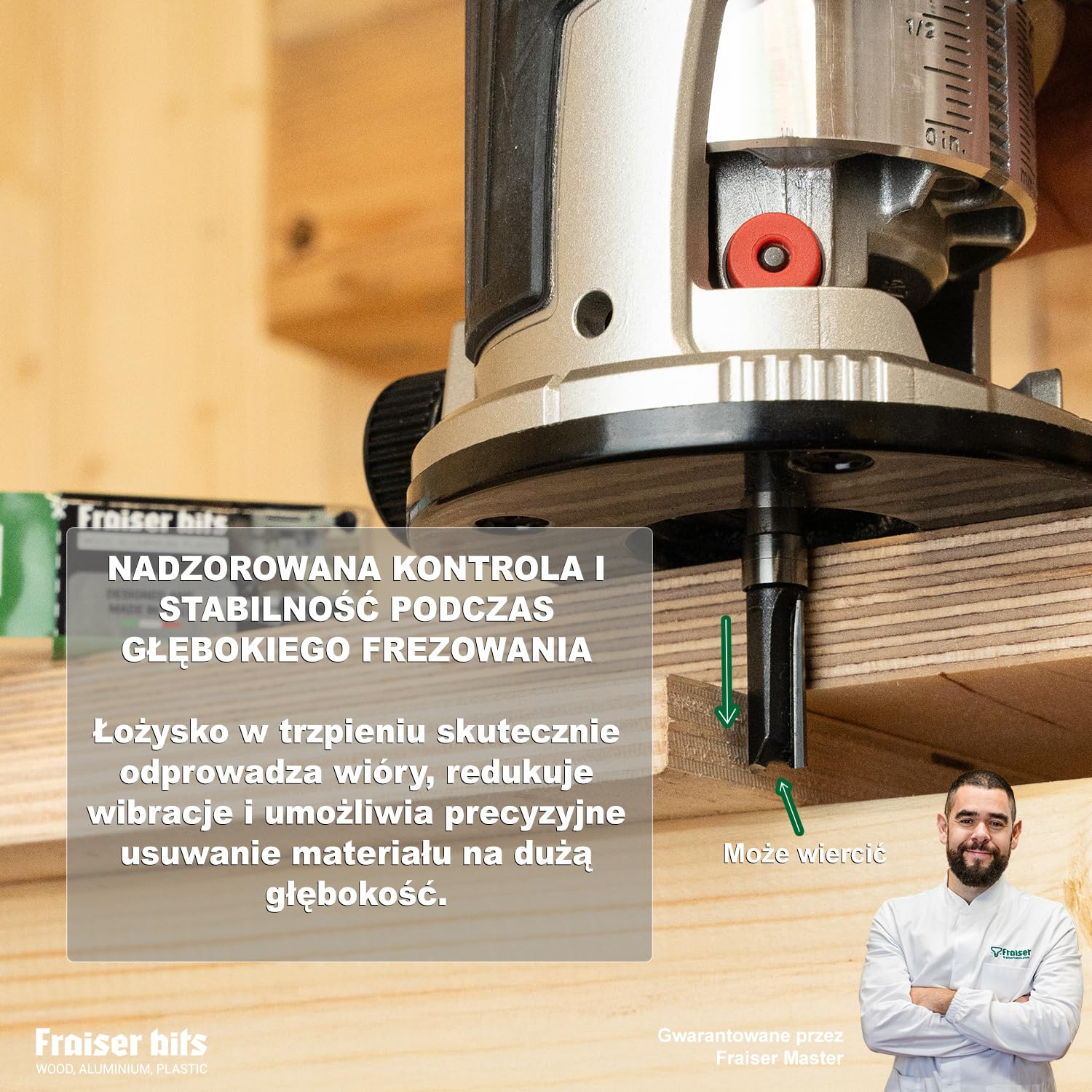 Fraiser PROFESJONALNY 8 mm Zestaw frezów do przycinania i kopiowania z górną i dolną podkładką do drewna, wielowarstwowego i litego - nadaje się do ręcznej frezarki i refilatora