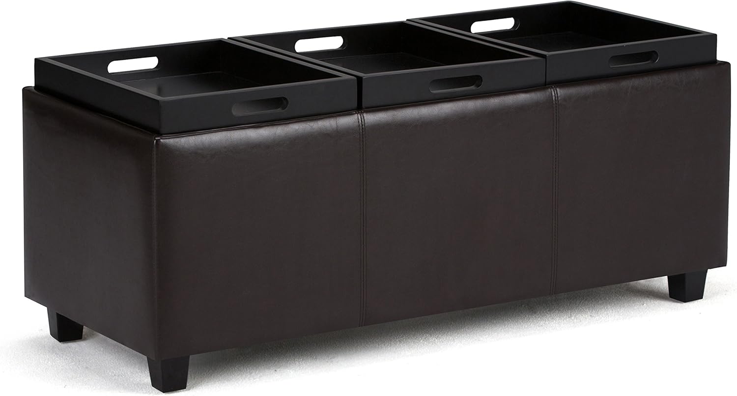 SIMPLIHOME Avalon 42 inch Wide Rectangle Storage Ottoman in Upholstered Tanners Brown Faux Leather, Coffee Table for the Living Room, Bedroom, Contemporary: Furniture & Decor