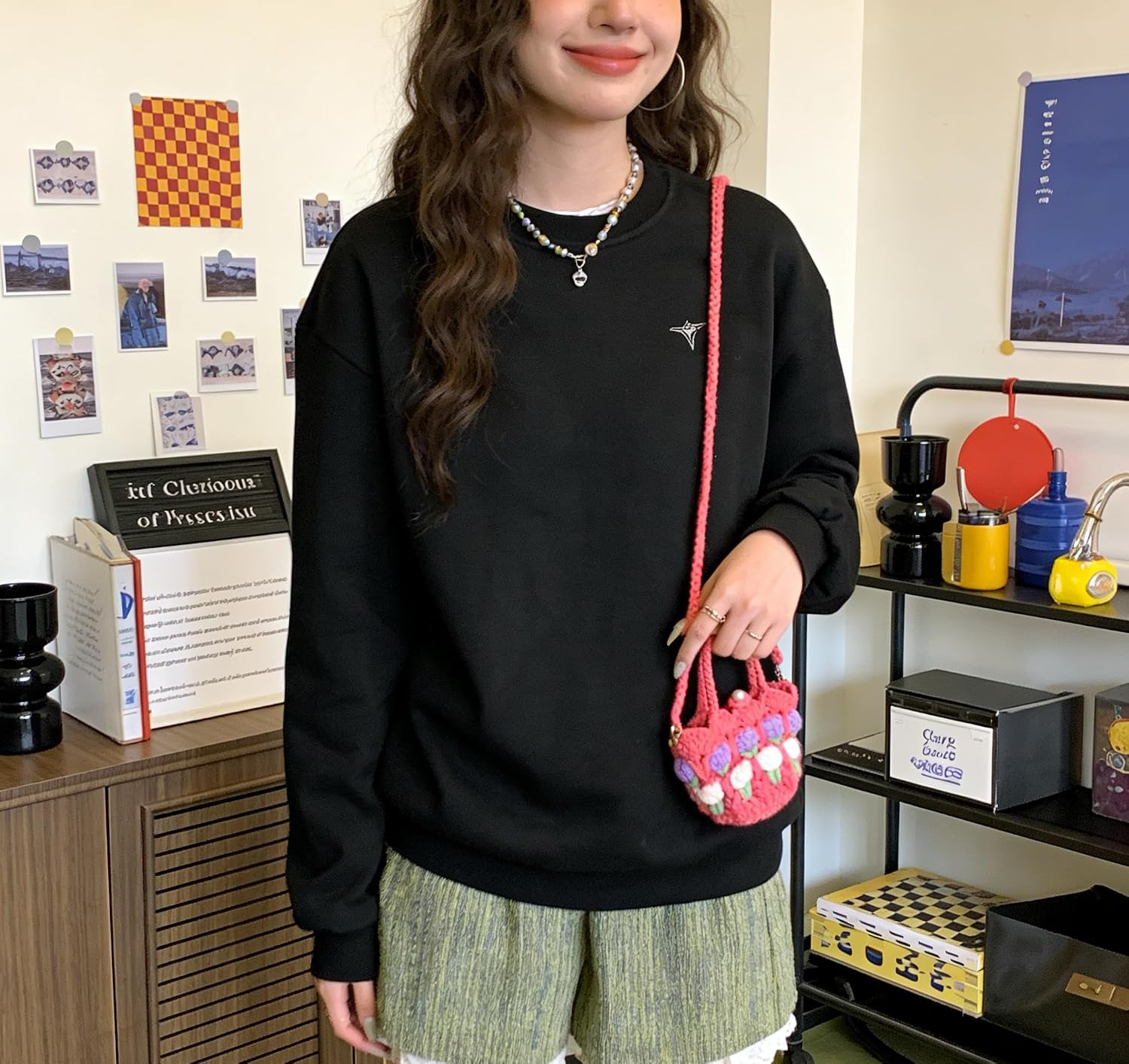 Girl Crochet Crossbody Bag Mini Strawberry Shoulder Purse for Teen Young Lady Knit INS-Trendy Money Wallet for Lipstick Phone