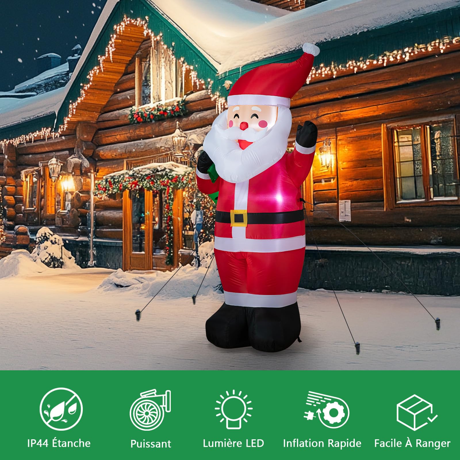 183CM/6FT Père Noël Gonflable avec Lumières LED, Décoration de Jardin, Utilisation Intérieure et Extérieure, Décoration de Noël