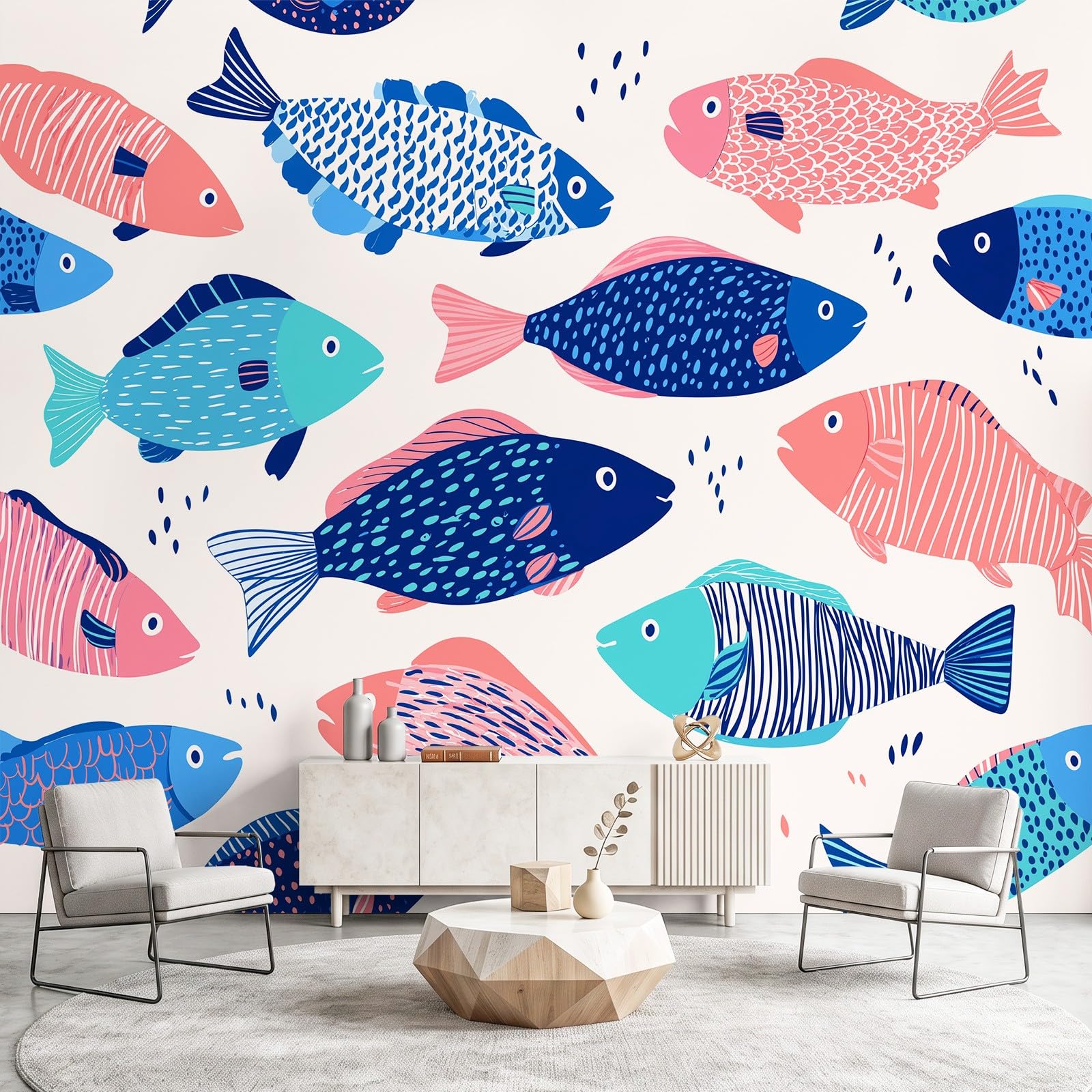 Générique Carta da parati murale in tessuto non tessuto, disegno lineare oceano, carta da parati panoramica fotografica, 300 x 210 cm (L x A) - Decorazione da parete per panchina, divertente per