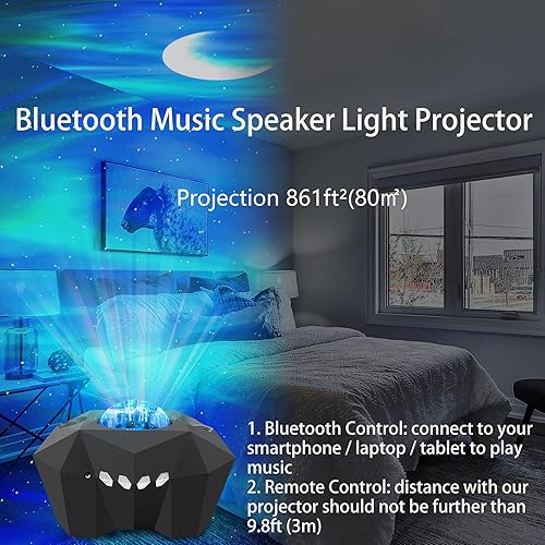 Miniatura 4 de Cupohus Aurora Moon Star Proyector de luz nocturna con altavoz de música Bluetooth, cielo estrellado de galaxia, proyector de luz de estrellas LED