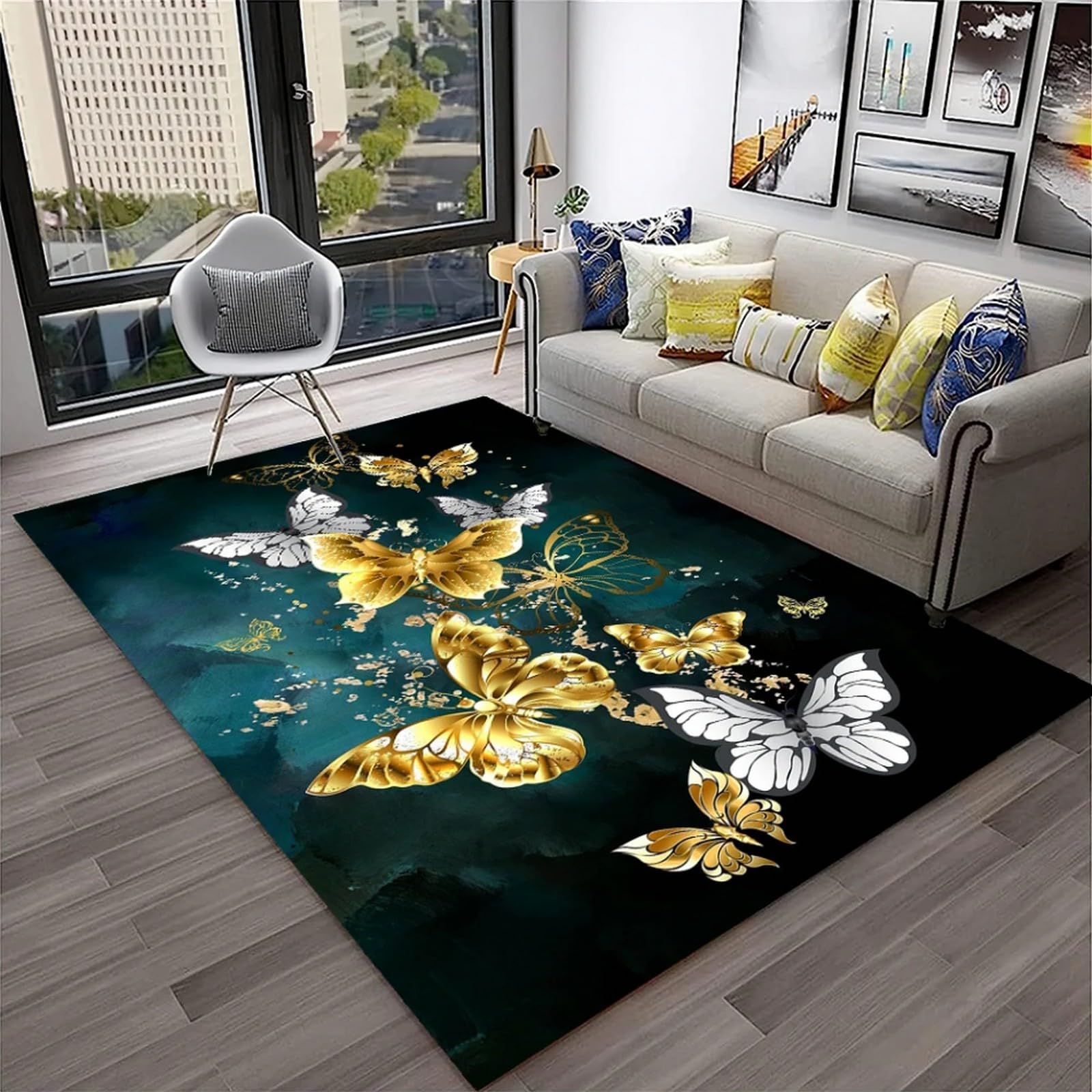 Carpet, 3D Printed Area Rug Colorful Flowers And Butterflies Absorbent Non-Slip Rug Used For Bedroom, Living Room, Children'S Room, Home Decoration Art Mat 160 X 200 Cm / 62.99 X 78.74, Sta -2.89929