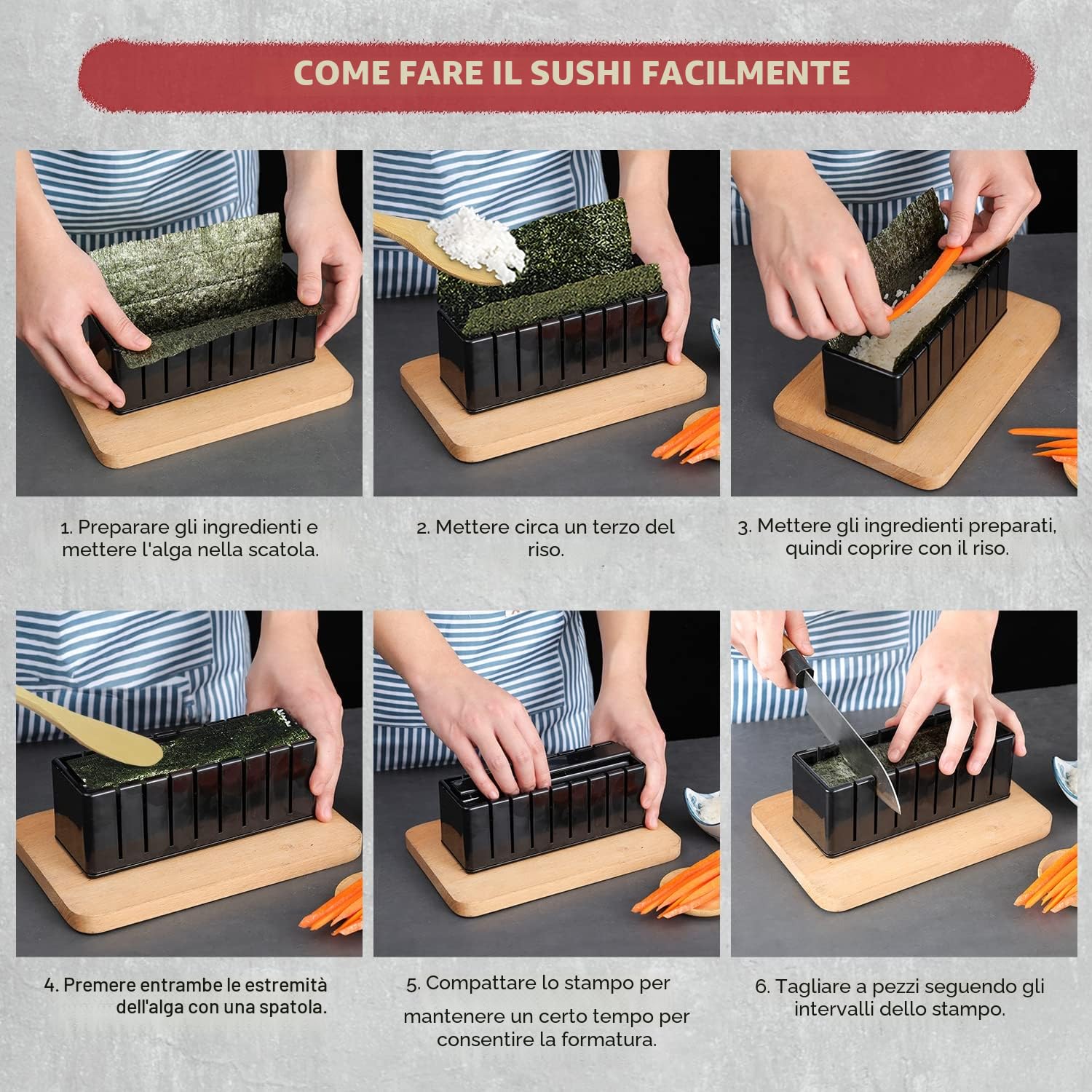Sushi Maker Kit Stampi per Sushi Kit per Preparazione Sushi set Kit Rulli per Riso Sushi Sushi Maker Cucina DIY Set Completo Adatto per Principianti (21 Pezzi)