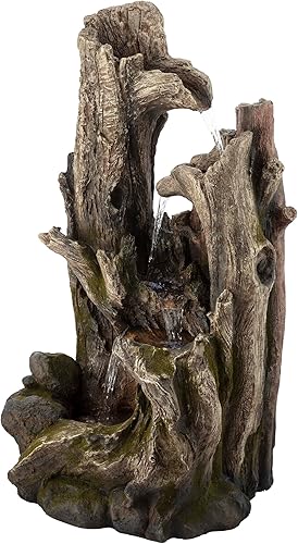 Miniatura 9 de Alpine Corporation Fuente de cascada de tronco de árbol de bosque lluvioso de 40 pulgadas de alto con luces LED, decoración de jardín al aire libre,