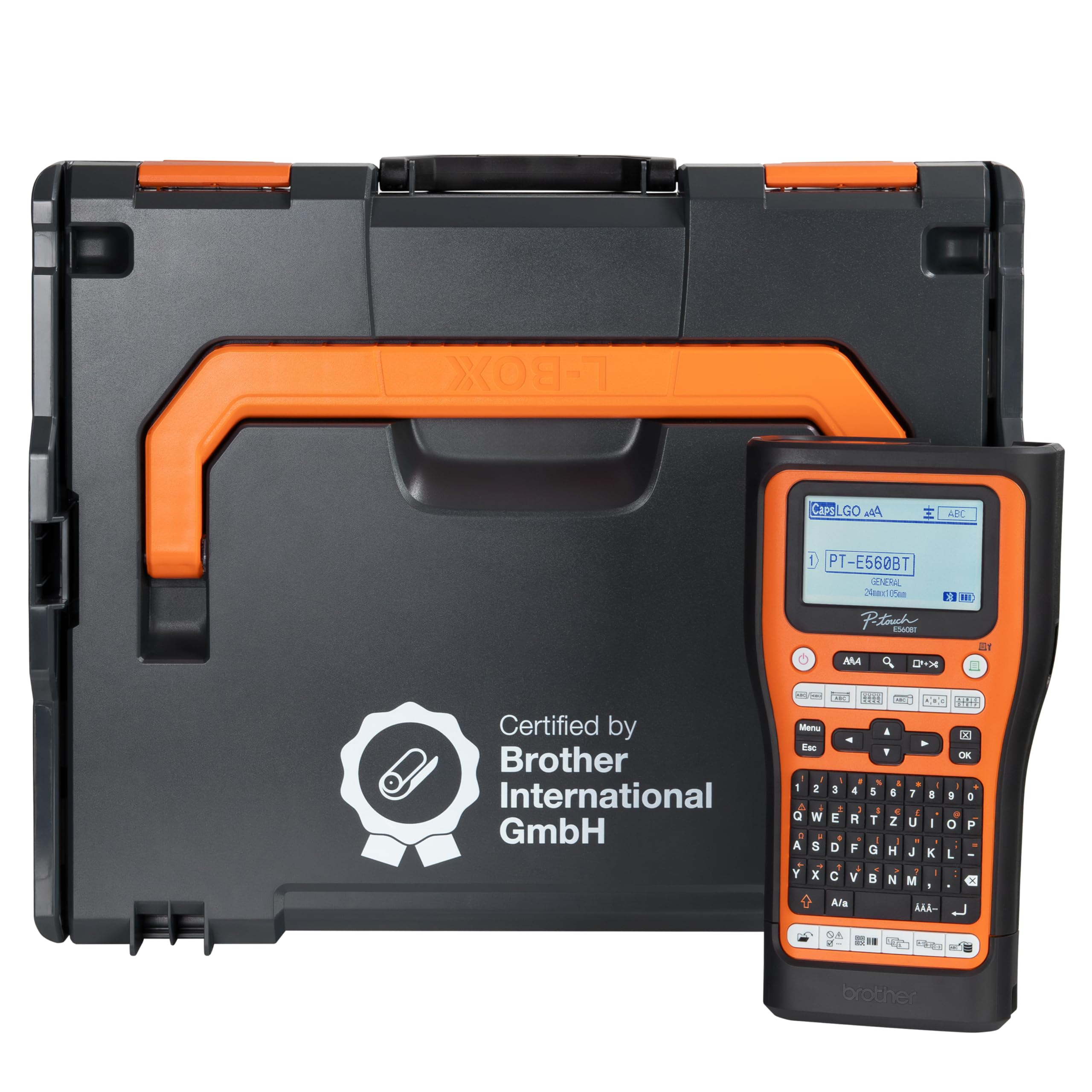 PT-E560BT e Brother L-BOXX 136 con inserto in gommapiuma, certificato da Brother International GmbH