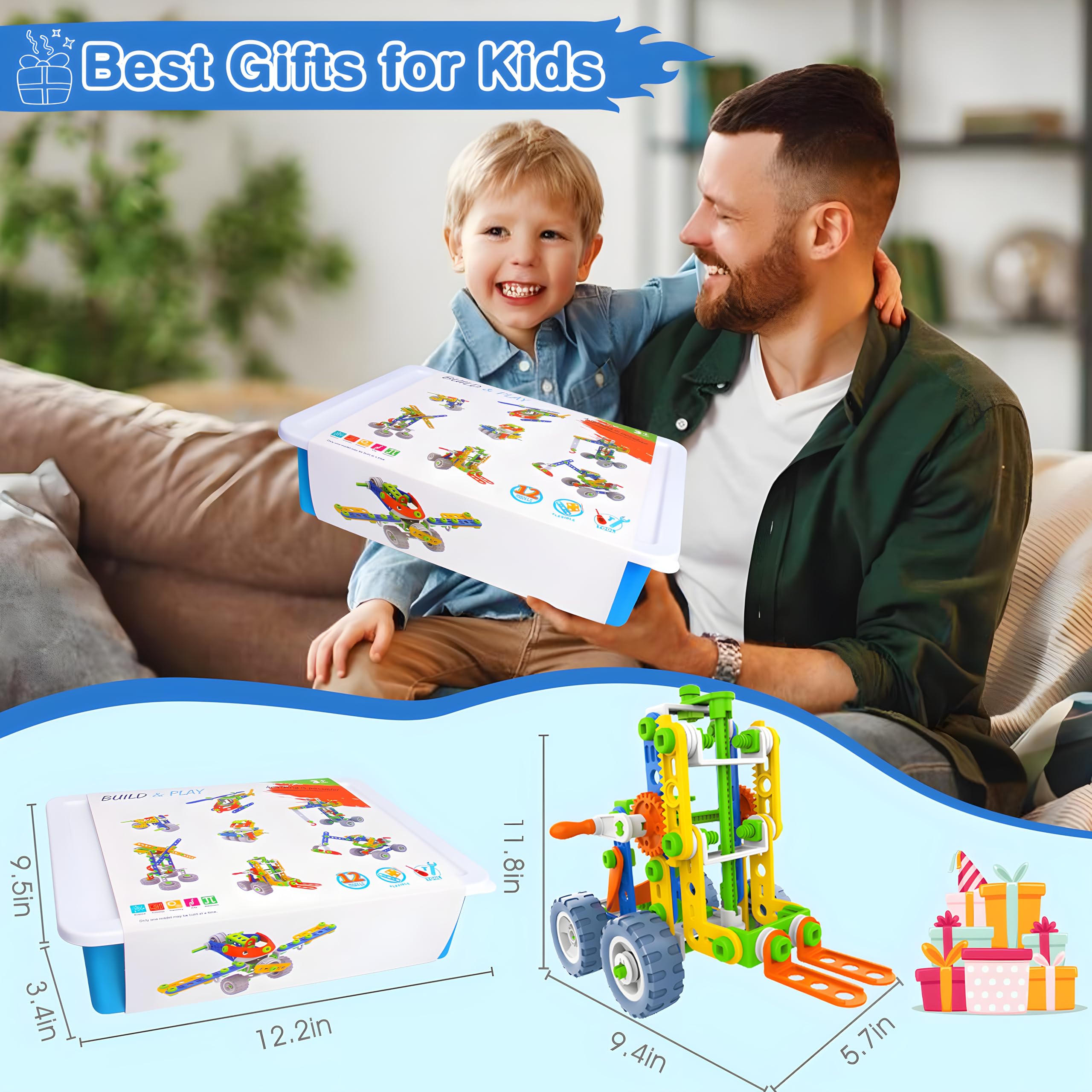 MOONTOY STEM zabawki budowlane STEM Zestaw edukacyjny dla dzieci 4 5 6 7 8, 12 w 1 zabawka konstrukcyjna prezent dla dzieci, edukacyjna zabawka edukacyjna od 4-8 lat zestaw do budowania 4 5 6 7 8 9 10