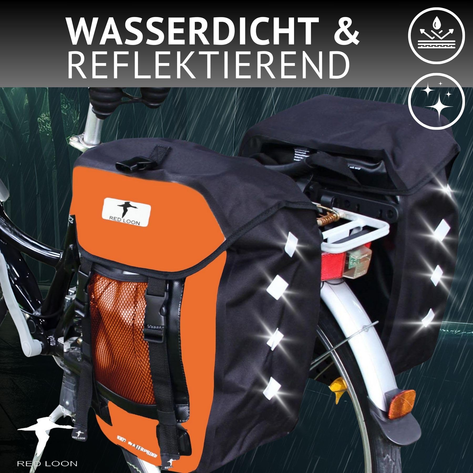 Red Loon 2 x Pro robuste Fahrradtasche aus LKW-Plane – wasserdichte Doppelpacktasche für Gepäckträger in orange