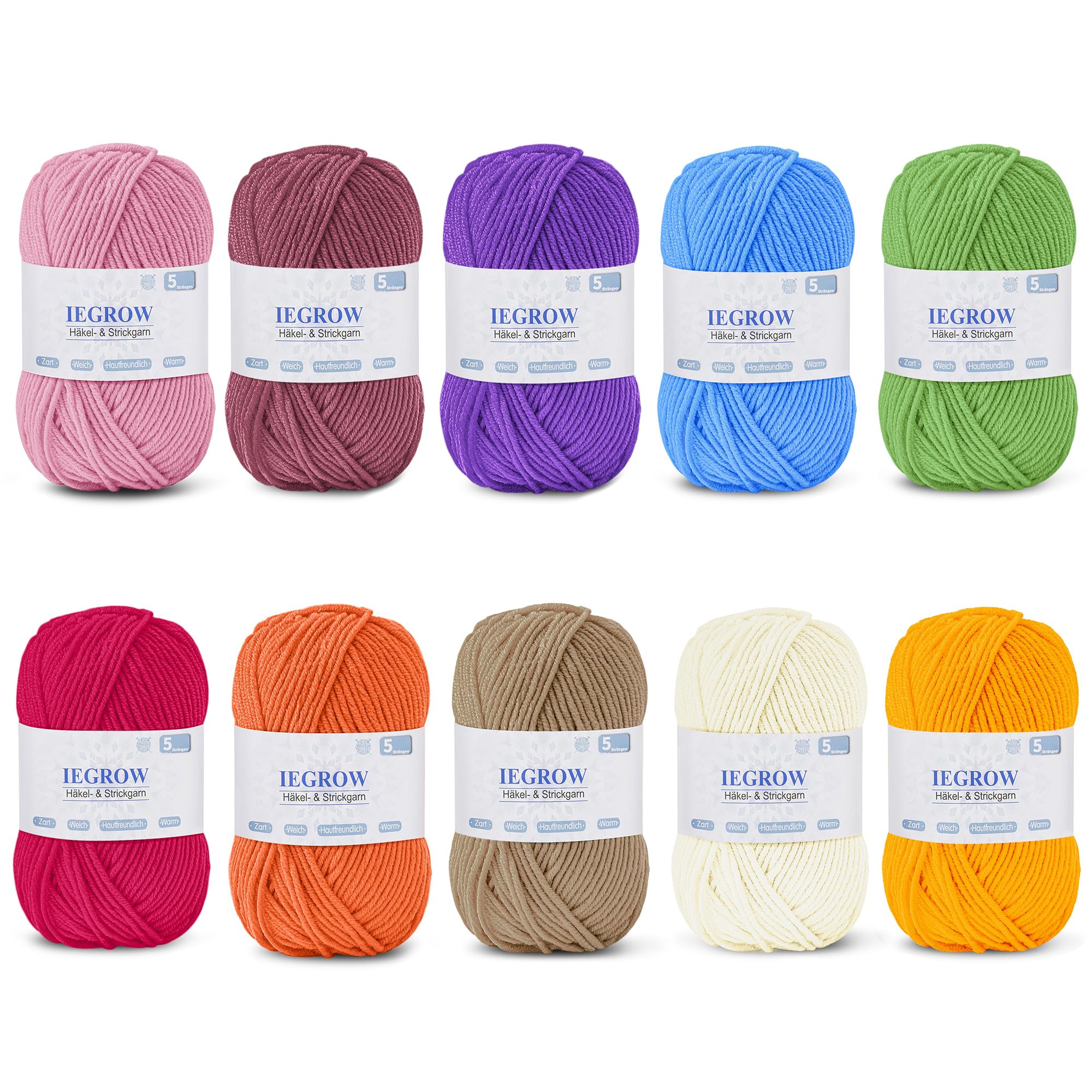 iEGrow Crochet Yarn (50g x 10 Colors), 5-ply Yarn for Knitting, Yarn for Crochet and Knitting, Hand Knitting Yarn Sets, Fleece Sweaters for Knitting and Crafts 06 — image 1