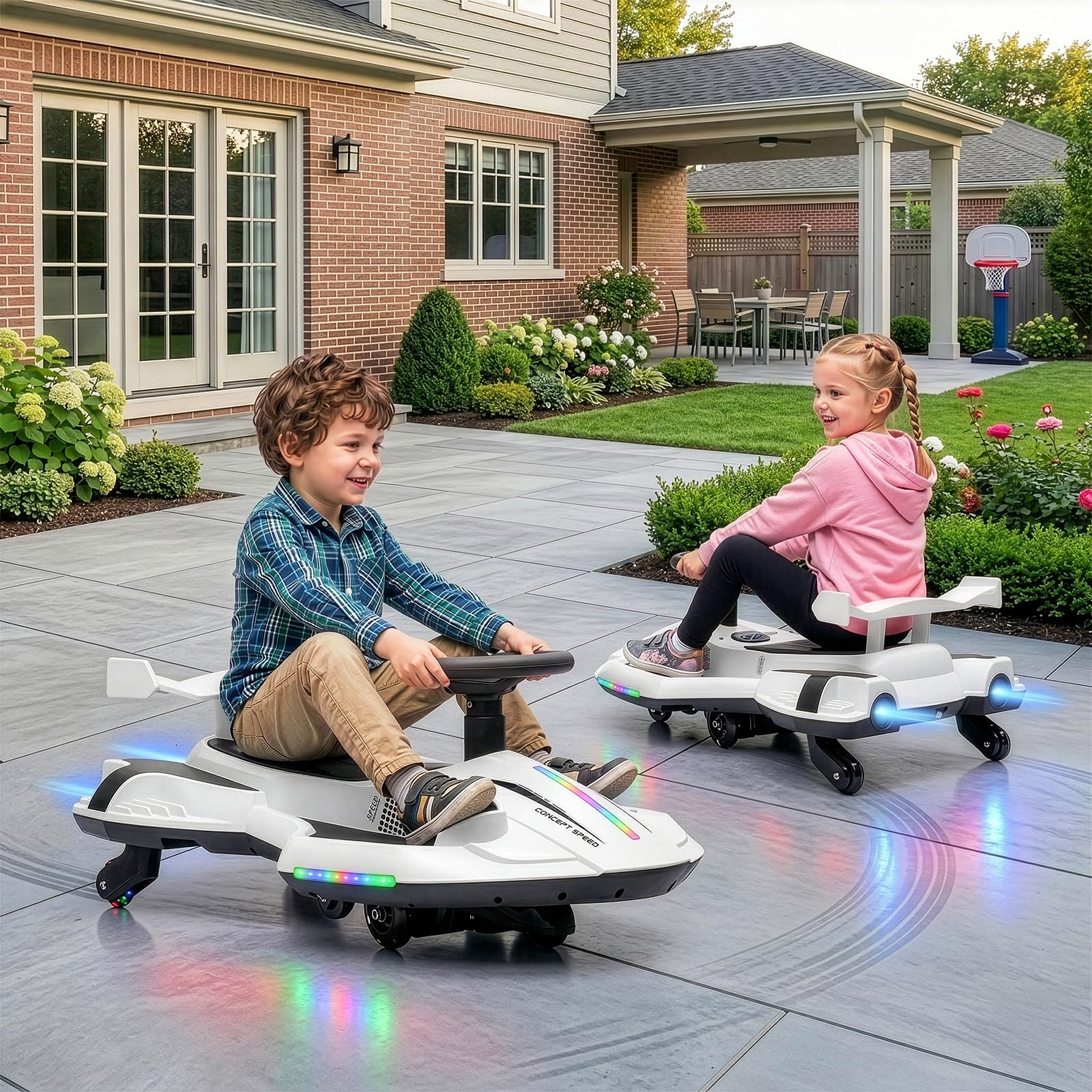 LALAHO Macchina Elettrica Per Bambini 12 V con Pedale, 2 in 1 Auto Elettrica con 2 Velocità, Luci LED, Protezione Antiribaltamento, ruote luminose, per bambini dai 3 anni in su (Bianco-Nero)