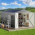 8x12 FT Outdoor Storage Shed, Large Metal Tool Sheds with Updated Frame Structure and Lockable Doors, Garden Shed for Backyard Garden Patio Lawn Grey, Gray, SS101