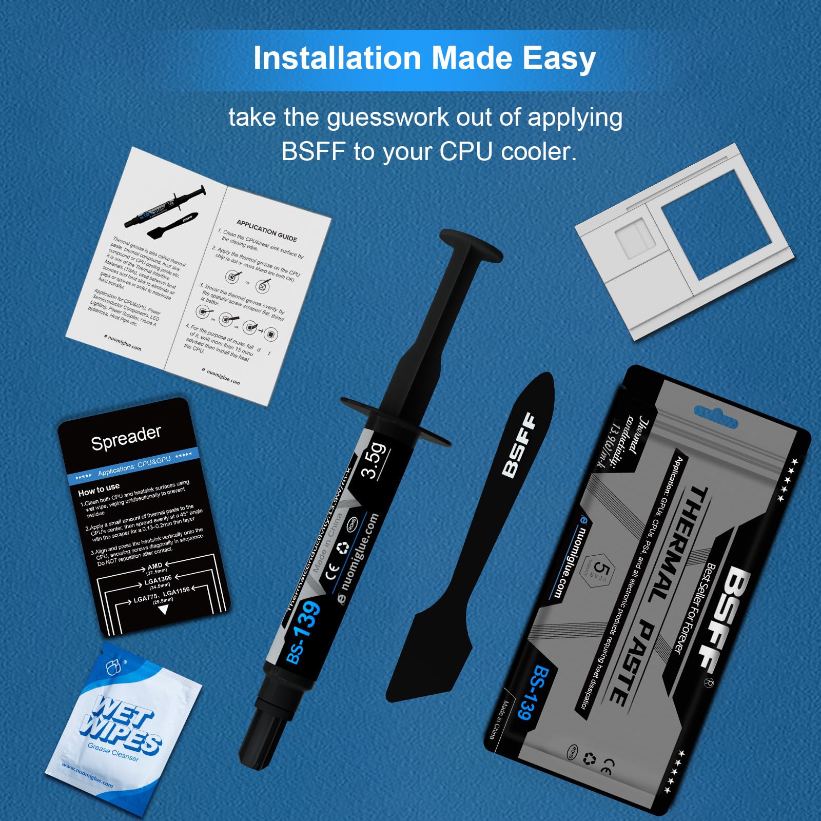 BSFF Pasta Termica, 3.5g con Kit CPU Pasta Termica Composto dissipatore di Calore per IC/processore/CPU/Tutti i raffreddatori, a Base di Carbonio ad Alte Prestazioni