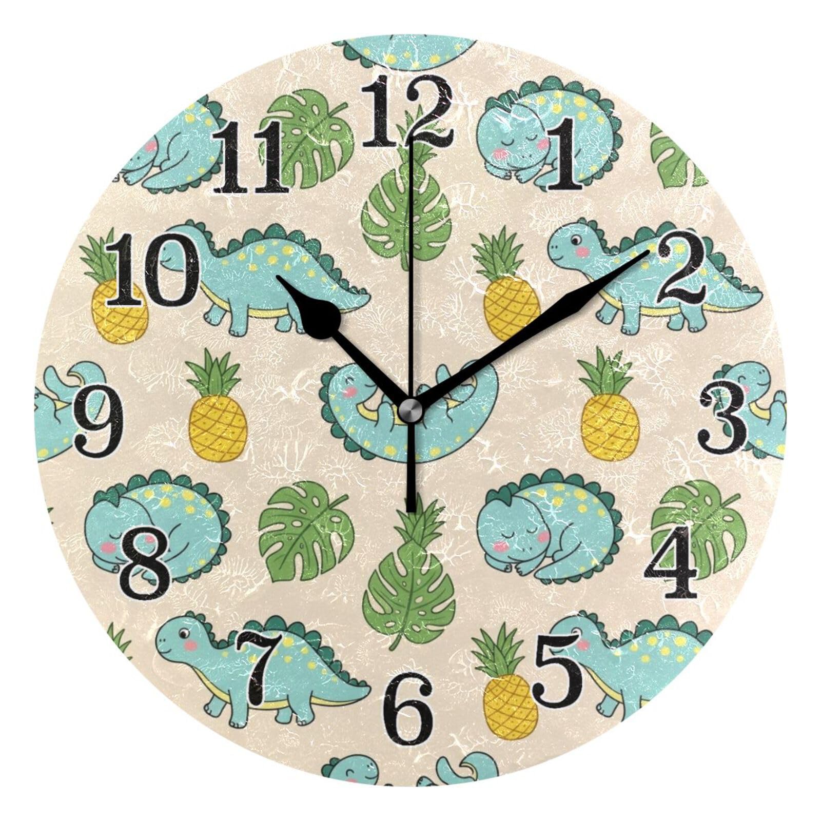 Horloge murale silencieuse KLL sans tic-tac à motif dinosaure