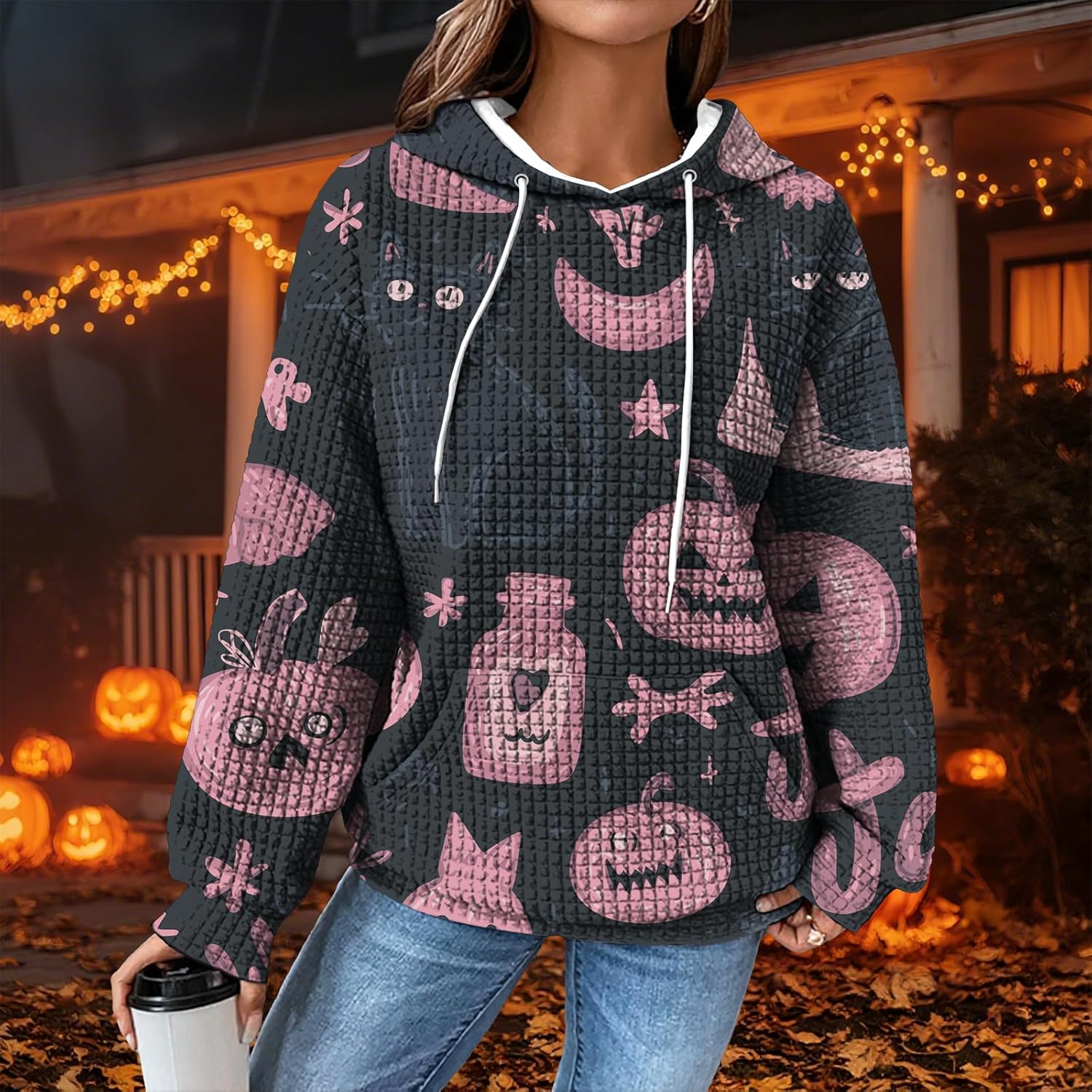 Long Sleeve Sweatshirts for Womens Daily Wear Fall Halloween Comfy Plus Size Gym Basic Hoodie with Pocket - Image 2
