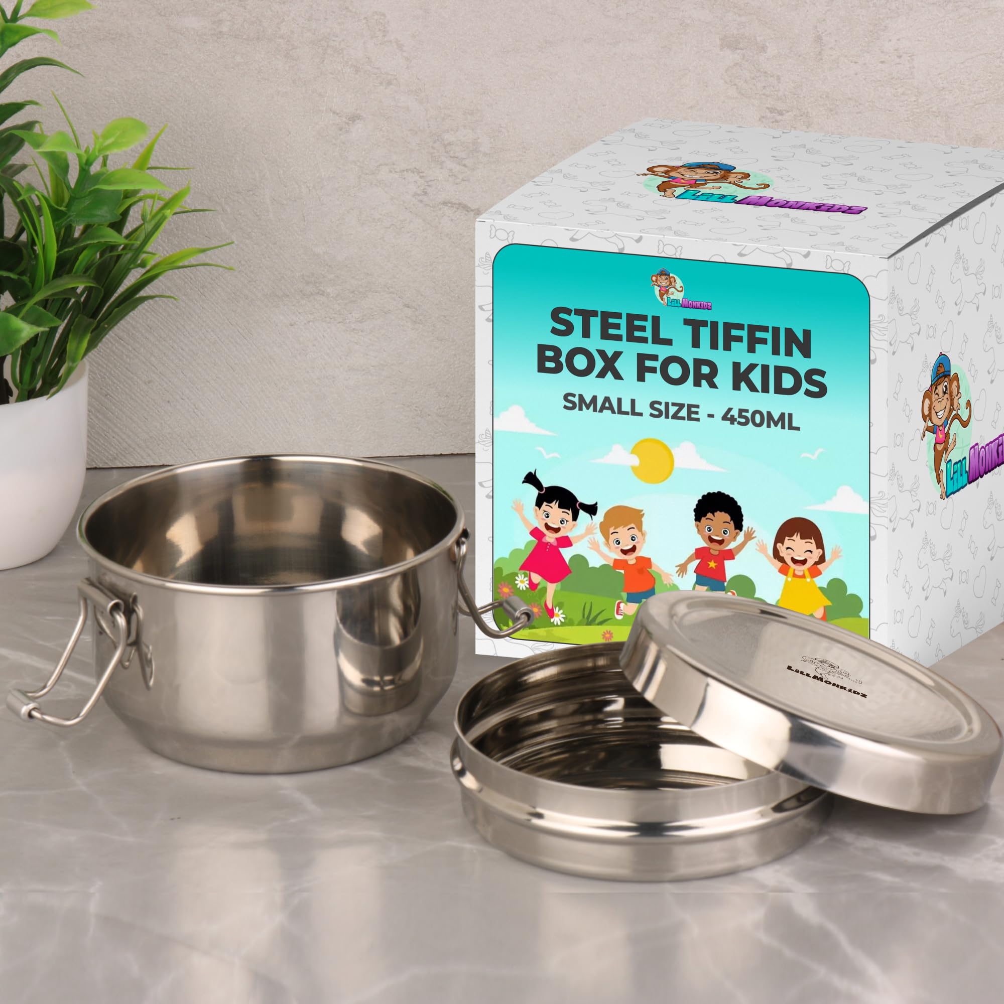 LiLLMONKiDZ Stainless Steel Lunch Box for School Boys & Girls 450ml Each, Clip Lock Tiffin Box for Kids, Durable Tiffin Containers with Middle Partition Compartment, Perfect for Daily use (B0DHP3S535) Amazon Price History, Amazon Price Tracker