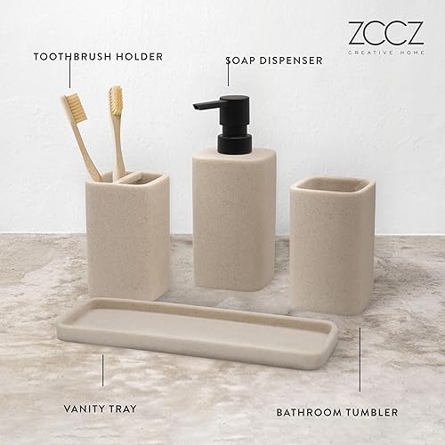 Miniatura 3 de ZCCZ Juego completo de accesorios de baño negro mate, 4 piezas de accesorios de baño, juego completo de accesorios de tocador para encimera, incluye