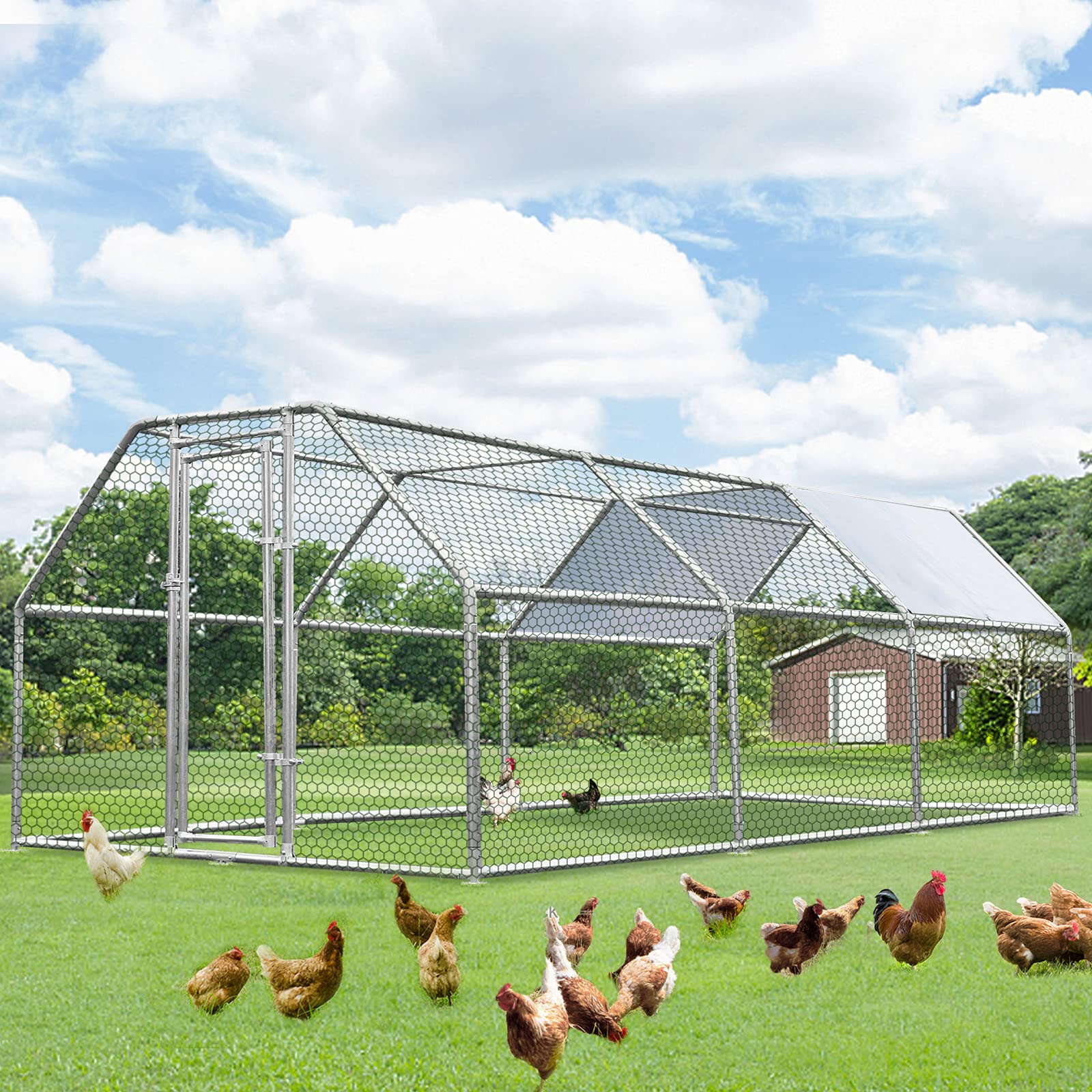 Buy Esright Large Metal Chicken Coop, Chicken Pen for 1520 Chickens