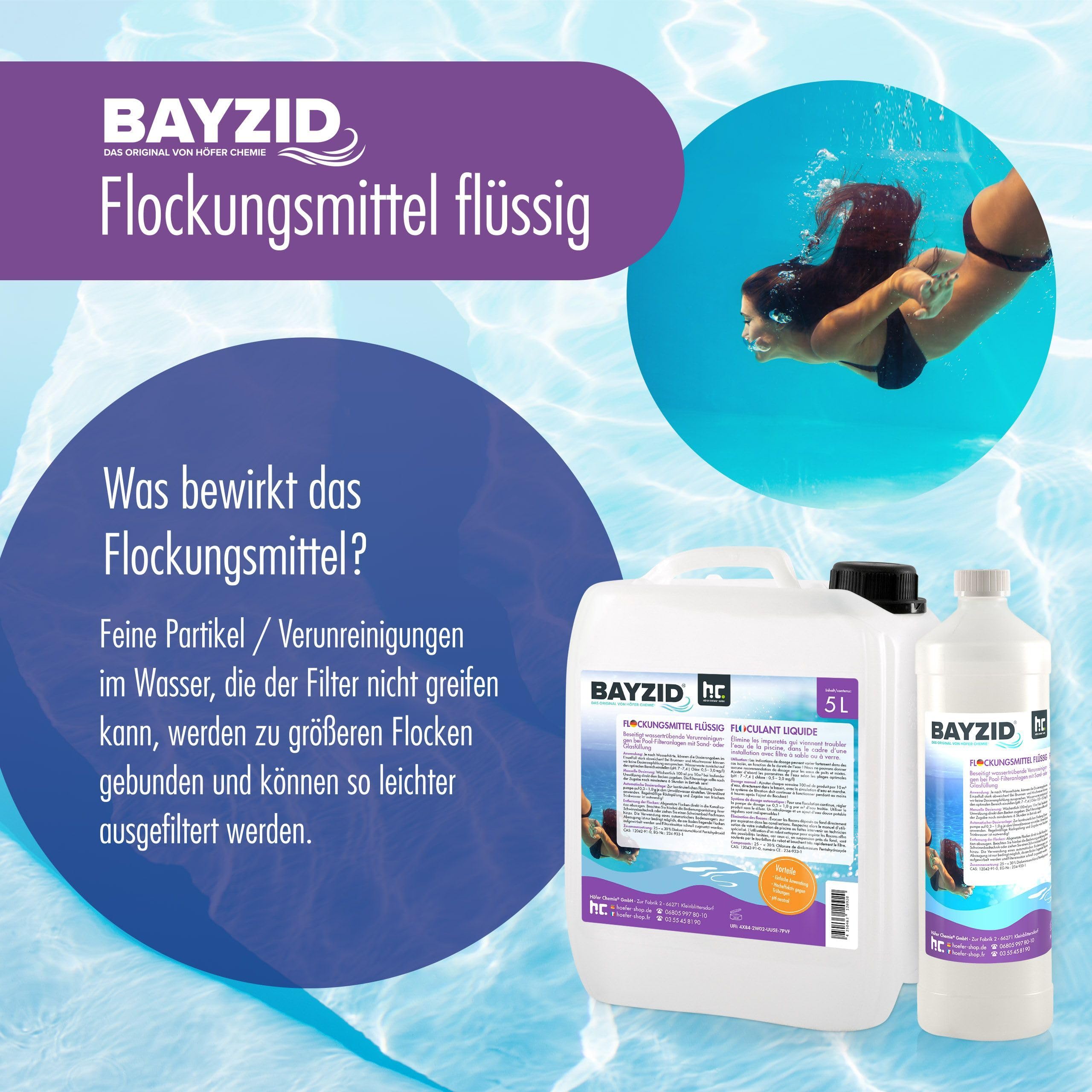 Höfer Chemie 1 x 10 L Pool Flockungsmittel flüssig BAYZID kristallklares Poolwasser - einfache Anwendung + hocheffektive Wirkung gegen Trübungen