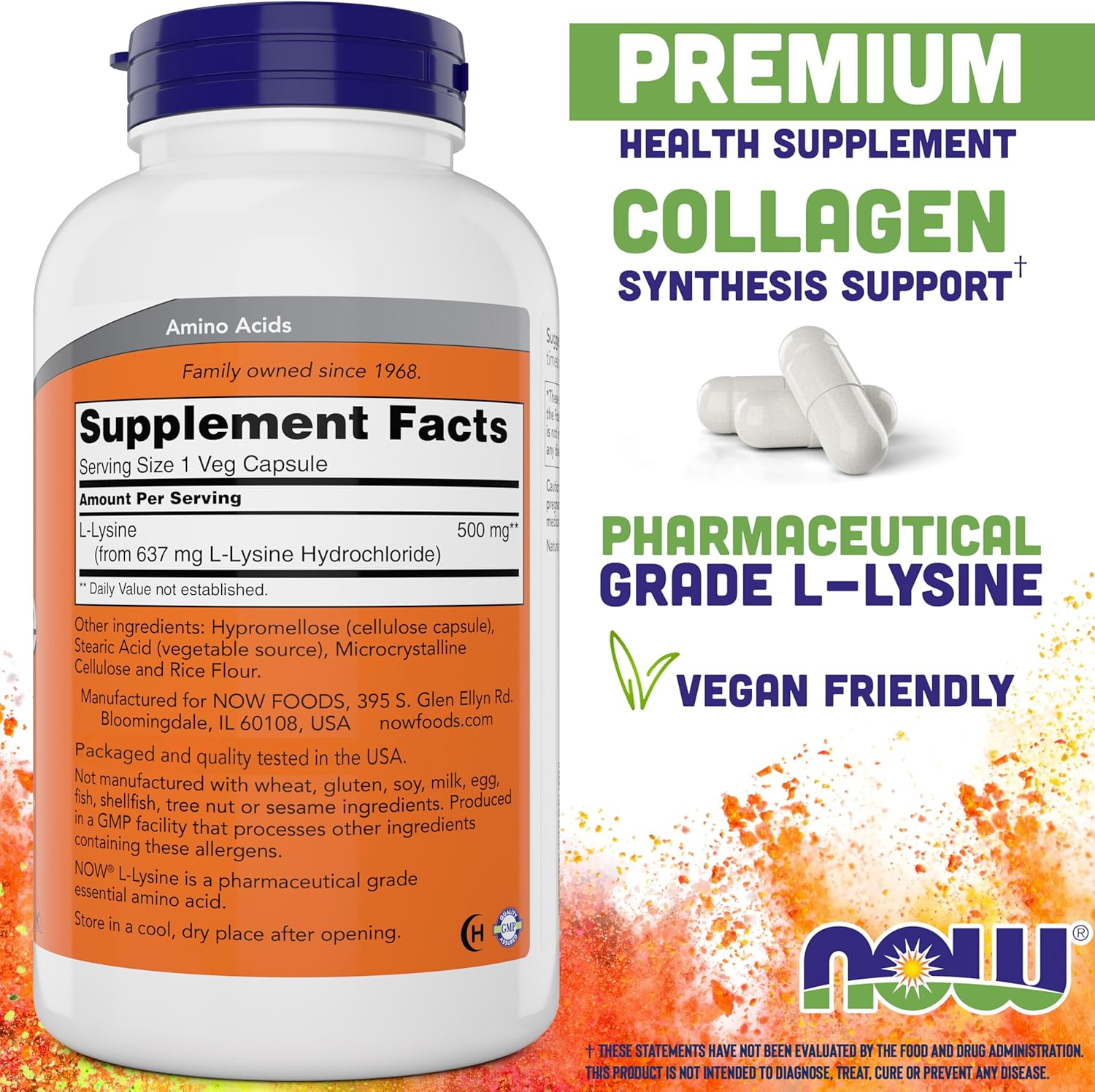 Now L-Lysine 500 mg, 360 Vegetarian Capsules (Pack of 2)