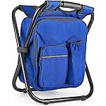 Kikerike Backpack Stool Cooler Chair Heavy Duty 300 LBS Max Load Portable Lightweight Stool Backpack Folding Fishing Cooler Seat for Camping Hunting Fishing - Dark Blue