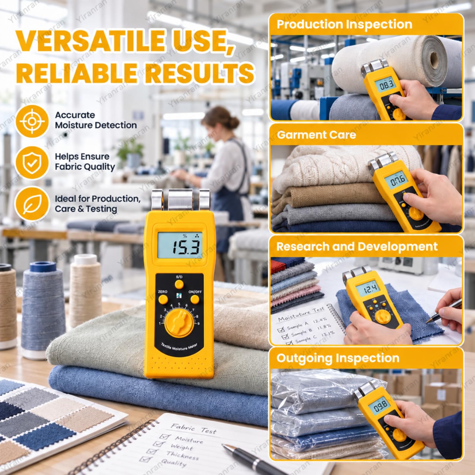 Medidor De Humedad Para Textiles, Madera Con Sensores De Contacto Metálicos, Comprobador Digital De Humedad Para Papel Y Hormigón, Para La Inspección De Algodón, Hilo, Lana Y Prendas De Vestir