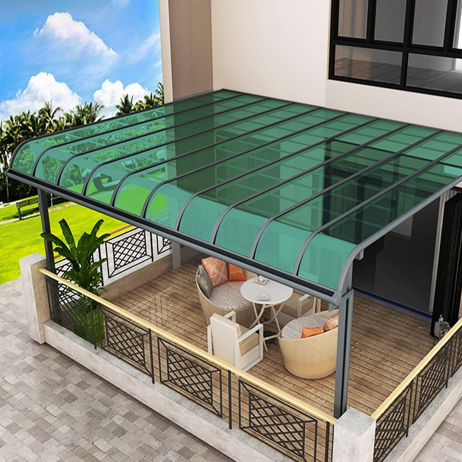 Transparent Polycarbonate Roofing Sheet, Outdoor Patio Greenhouse Panels, UV Rain Protection Rain Pergola Roof Panels, for Patios, Partitions, Etc, Roof(Green,2 x 23ft)
