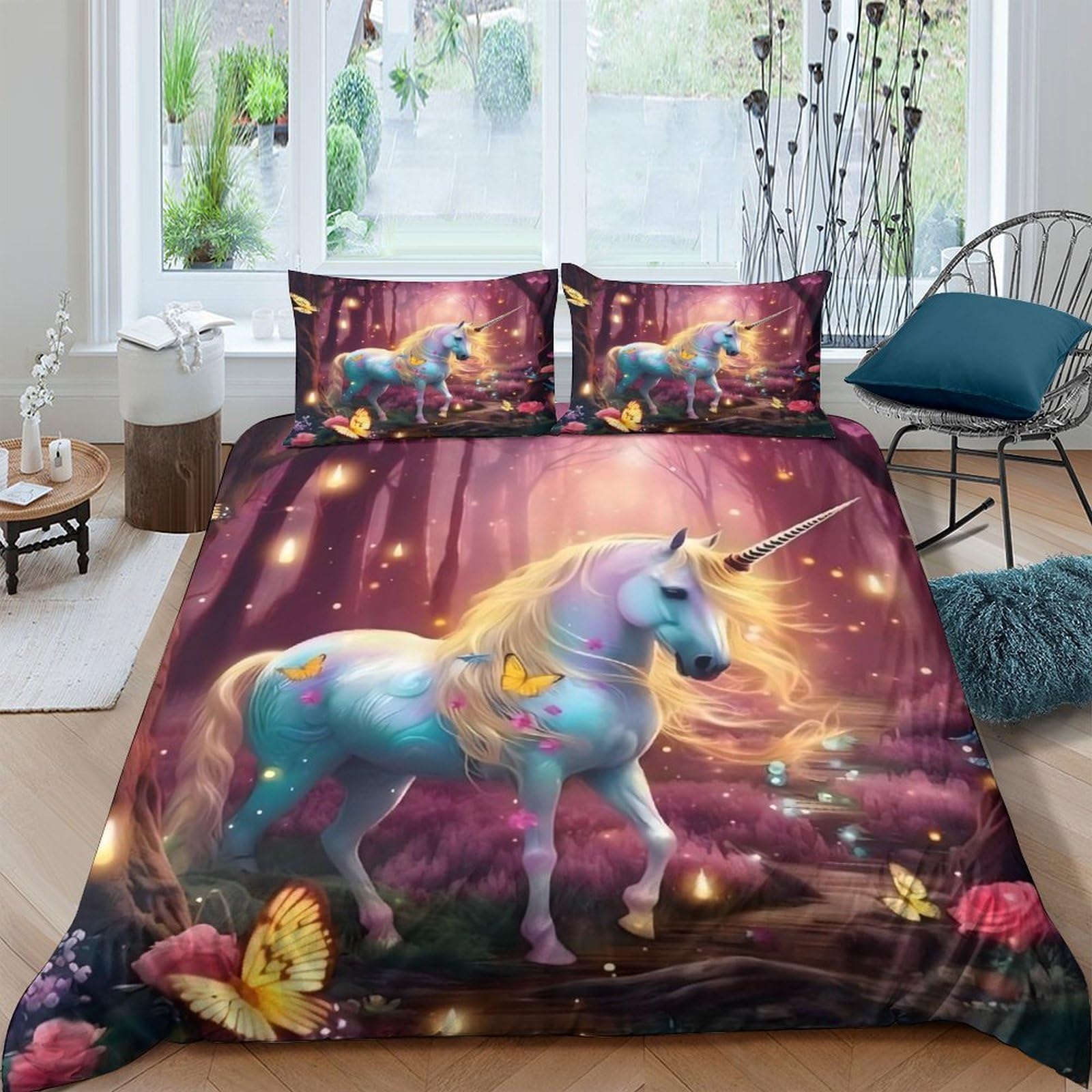 Ctjqhvkz Style-4 3D Printed Fantasy Unicorn Fitted Sheet Microfiber Soft Purple Forest Mattress Cover Slip-Resistant For Bedroom Guest Room Decor Single（135X200cm）