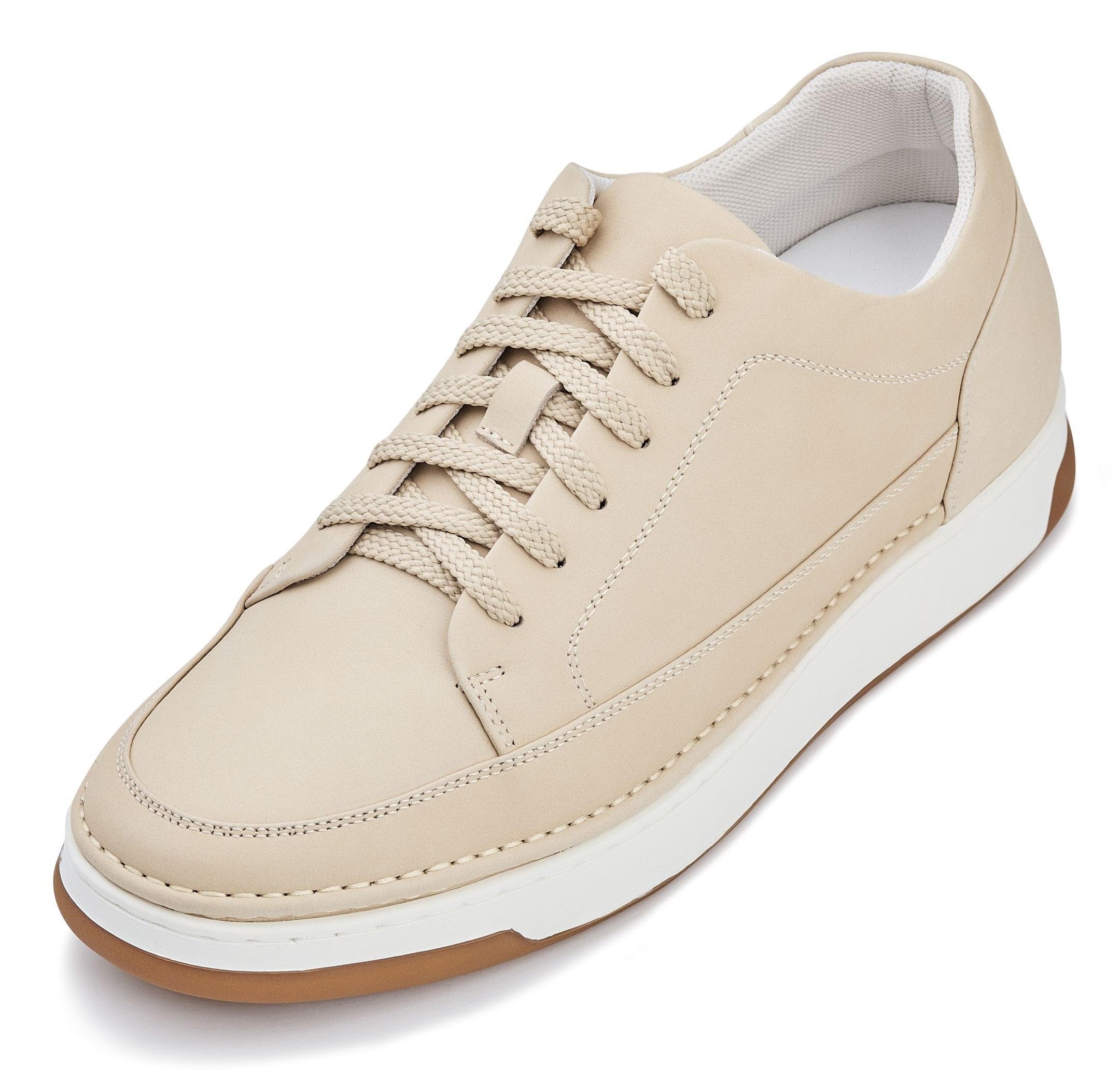 CALTO Men's Invisible Height Increasing Elevator Shoes - Ivory White Suede/White & Gum Sole Premium Suede Leather Lace-up Fashion Sneakers - 2.6