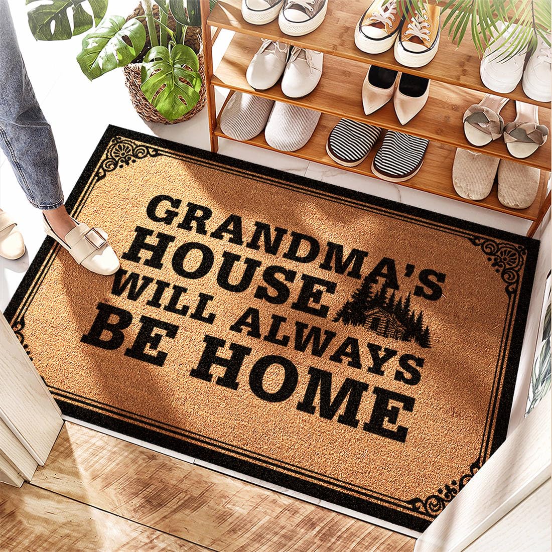 Tapis d'extérieur Grandmas Will Always Be Home en PVC festonné