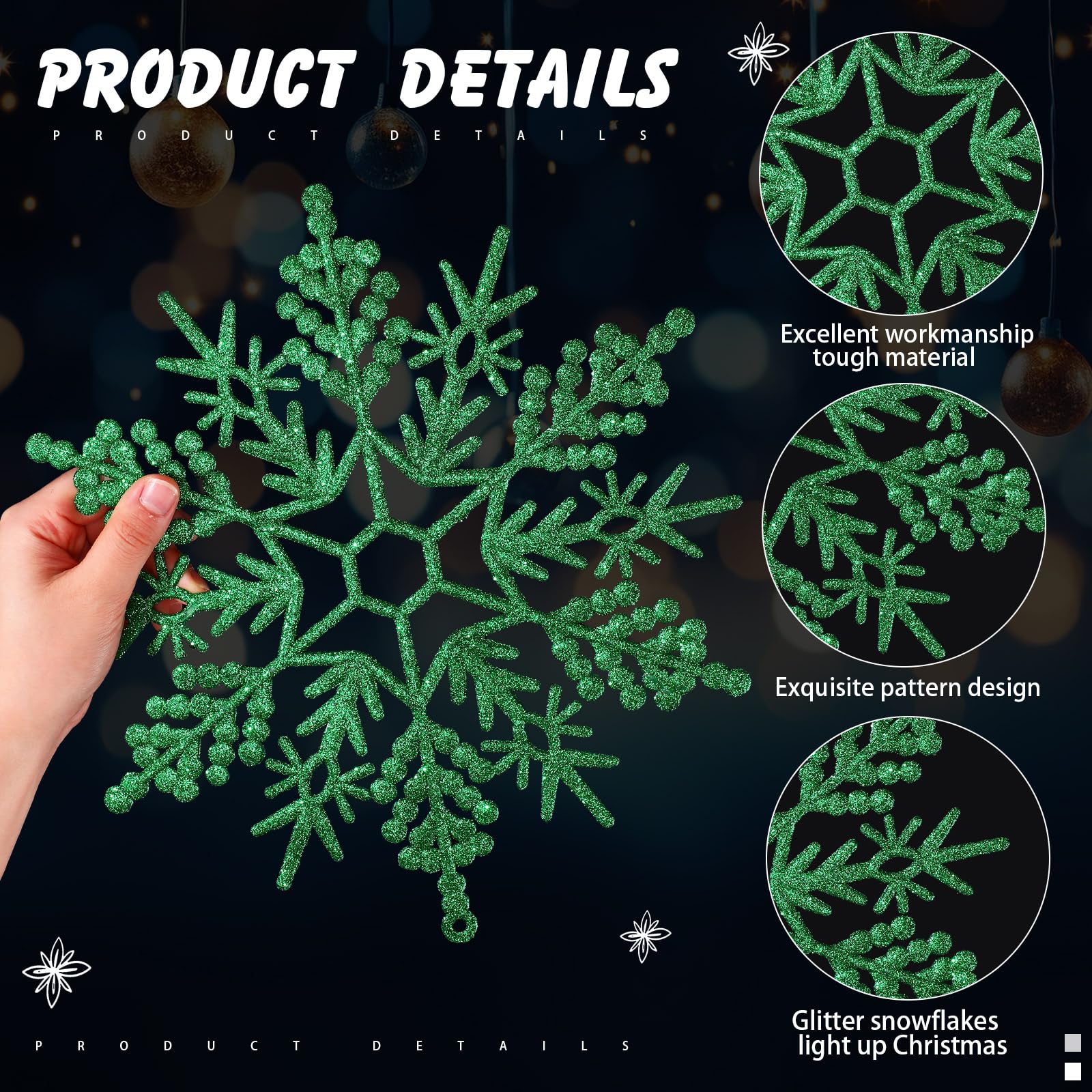 Sratte Große Schneeflocken-Ornamente, 30,5 cm, Kunststoff, Glitzer, Schneeflocken-Dekorationen, riesige Winter-Weihnachtsdekoration, übergroße Schneeflocken, Ornamente für Innen- und Außenbereich,
