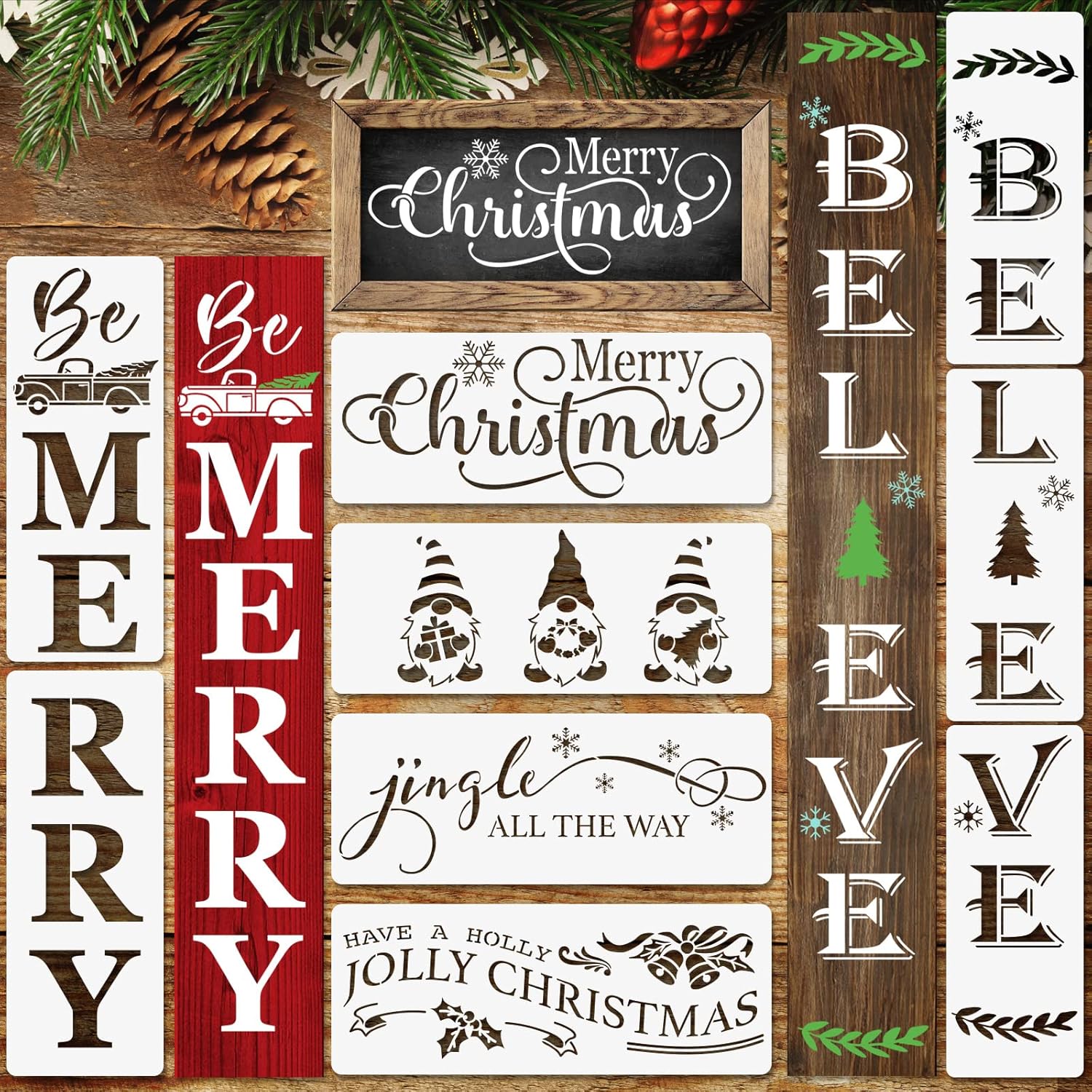 Buy 9pcs Christmas Stencils for Painting on Wood, Reusable Be