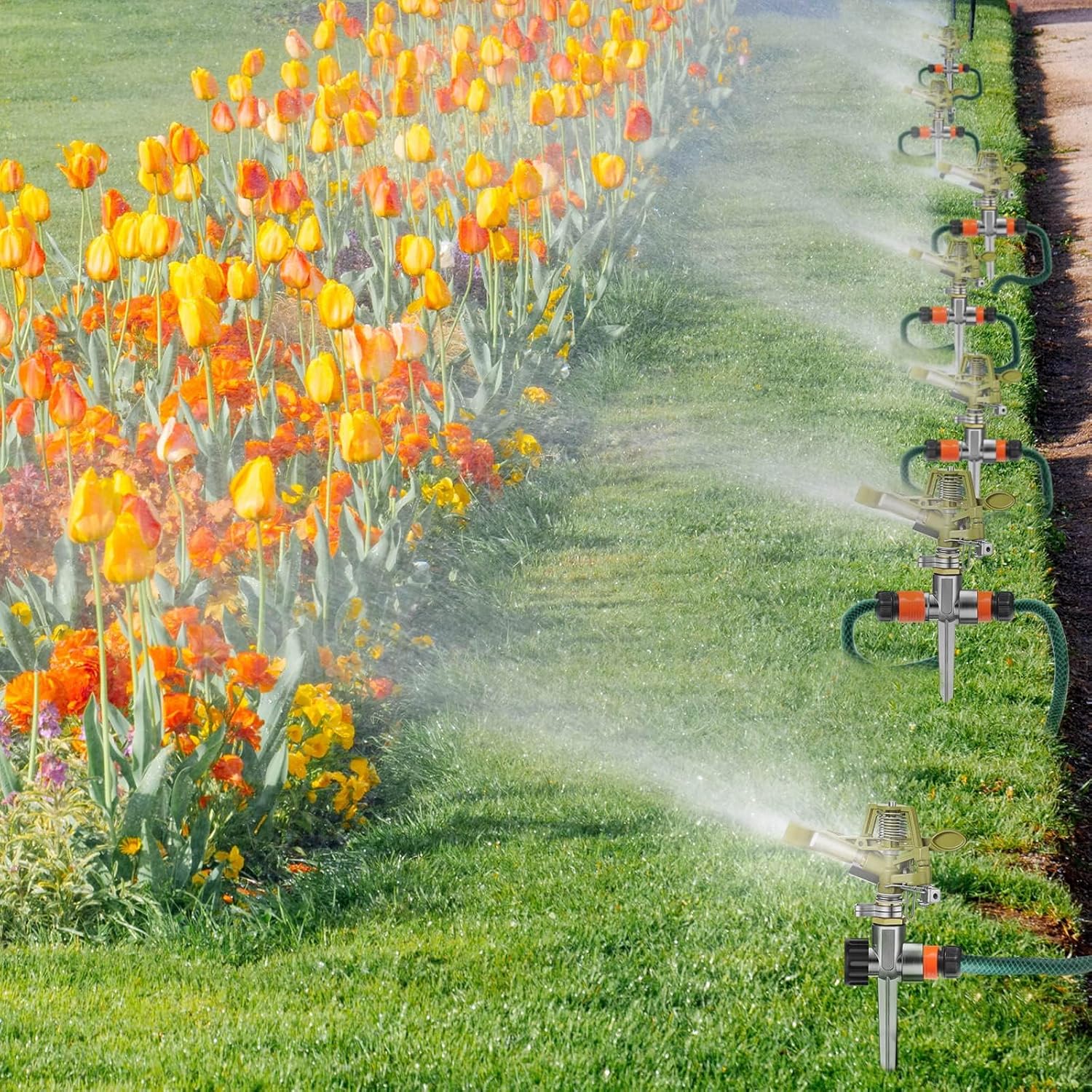 Chengu 12 Set Zinc Alloy Water Sprinklers for Lawns Yard Sprinklers Heavy Duty Sprinkler Heads Adjustable 360 Degree Watering Impact Sprinklers Pulsating Garden Sprinklers for Large Area Irrigation