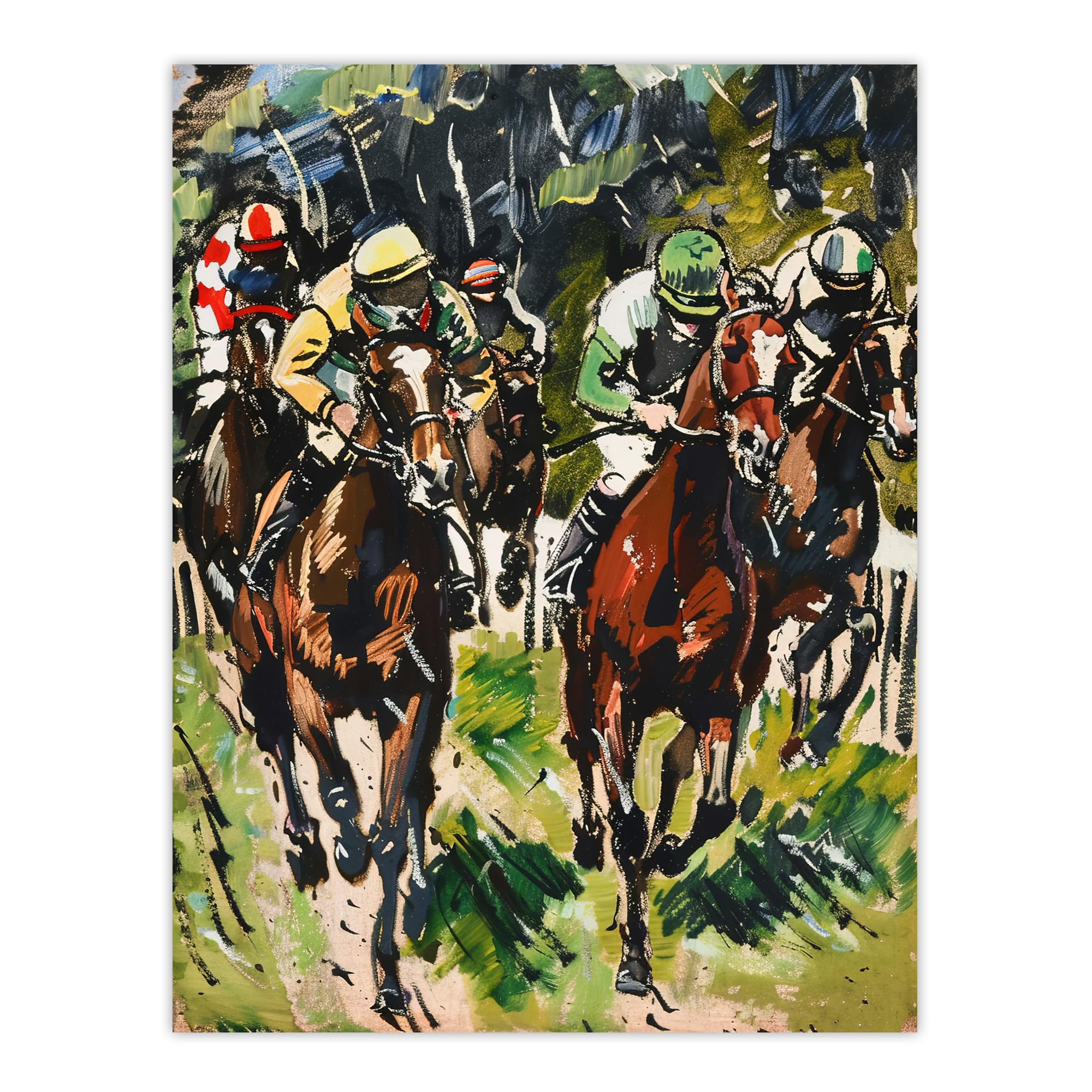 Artery8 Jockeys in Horse Racing Scene Modernist Painting Man Cave Fathers Day Extra Large XL Wall Art Poster Print