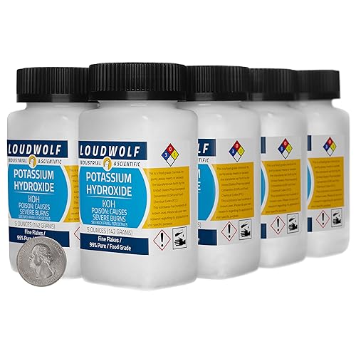 Hidróxido de potasio 2.5 libras 8 botellas 99% puro grado alimenticio copos finos