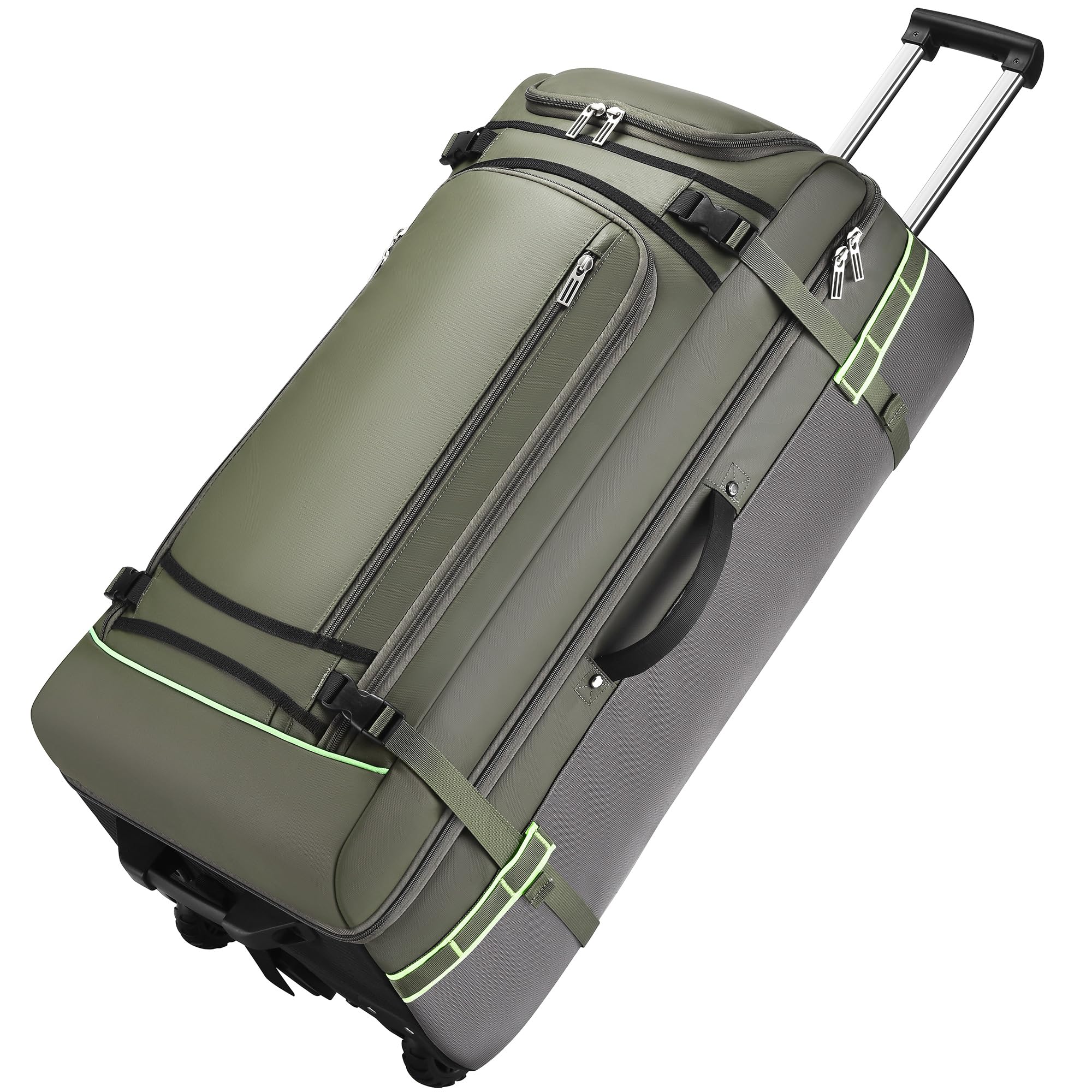 100L Extra Large Rolling Duffel Bag with Wheels and Handle – 33" Heavy-Duty 1600D PVC Checked Luggage for Business Travel, Men’s Week-Long Trips &