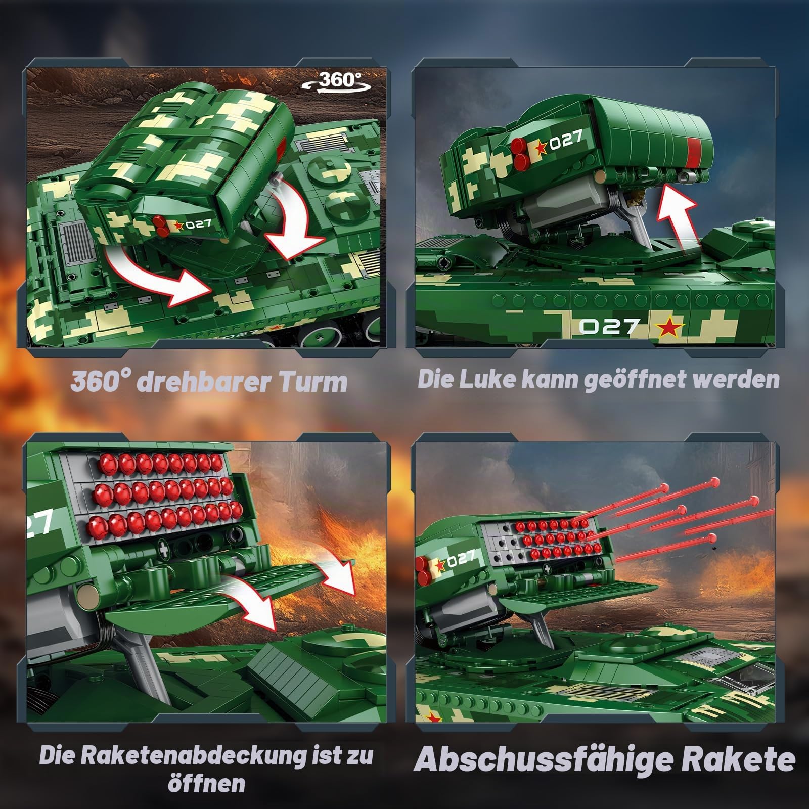 Reobrix Raketenpanzer Bausteine für Erwachsene, Militär Panzer Modell mit Fernbedienung 55027, STEM Bauspielzeug Set für Erwachsene und Jugendliche ab 14 Jahren