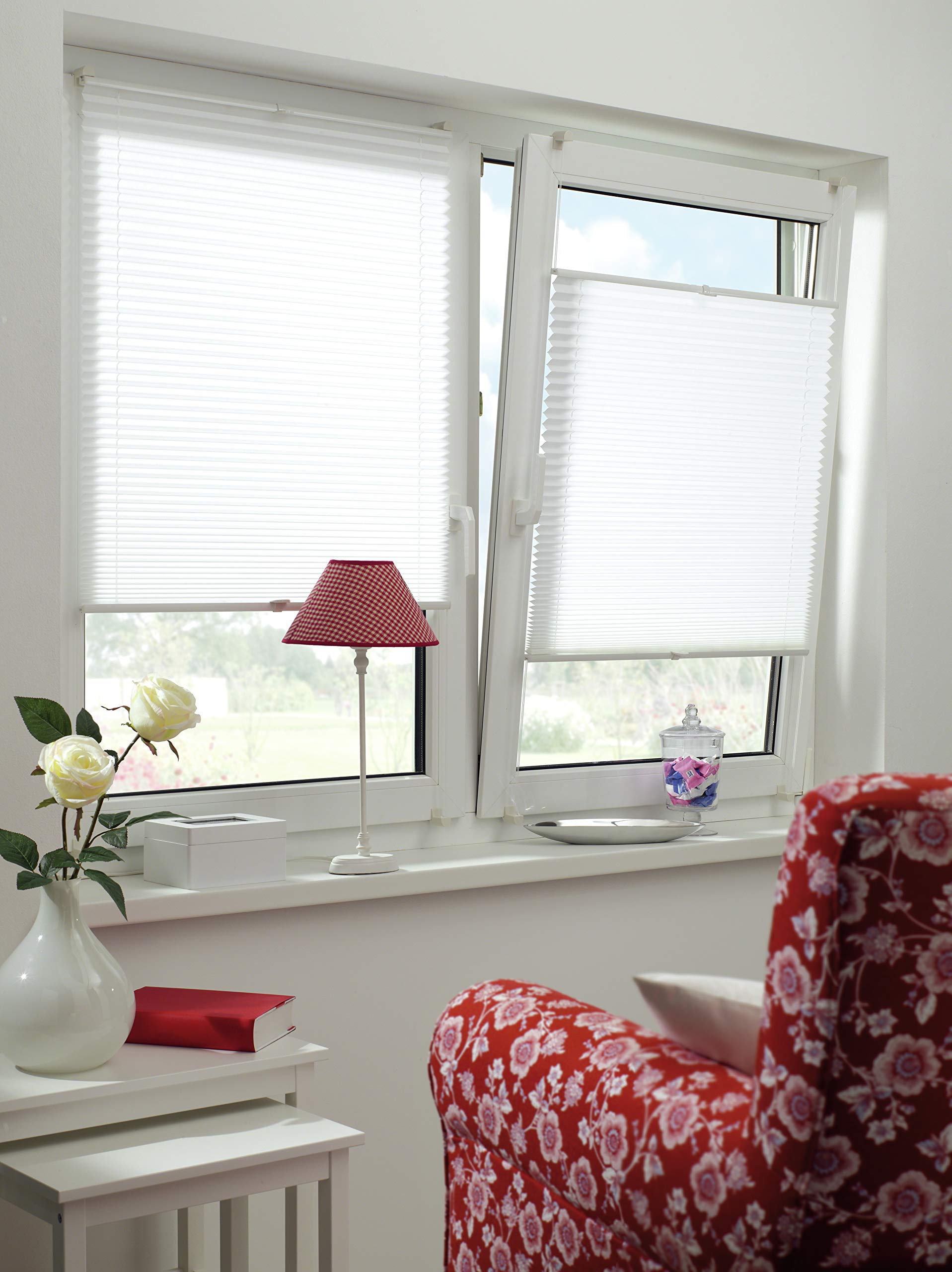Gardinia Store Plissé à Clipser, Opaque, Kit de Montage Inclus, Store Plissé à 2 Rails EASYFIX, Blanc, 90 x 210 cm (BxH)