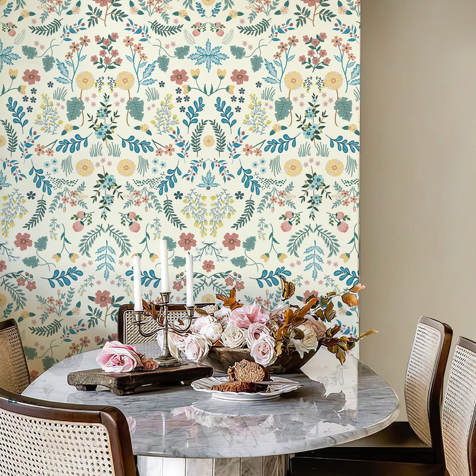 JiffDiff Floral Wallpaper Peel and Stick Farm Floral Wallpaper Contact Paper Wildwood Wallpaper Self Adhesive 17.3in x 9.85ft