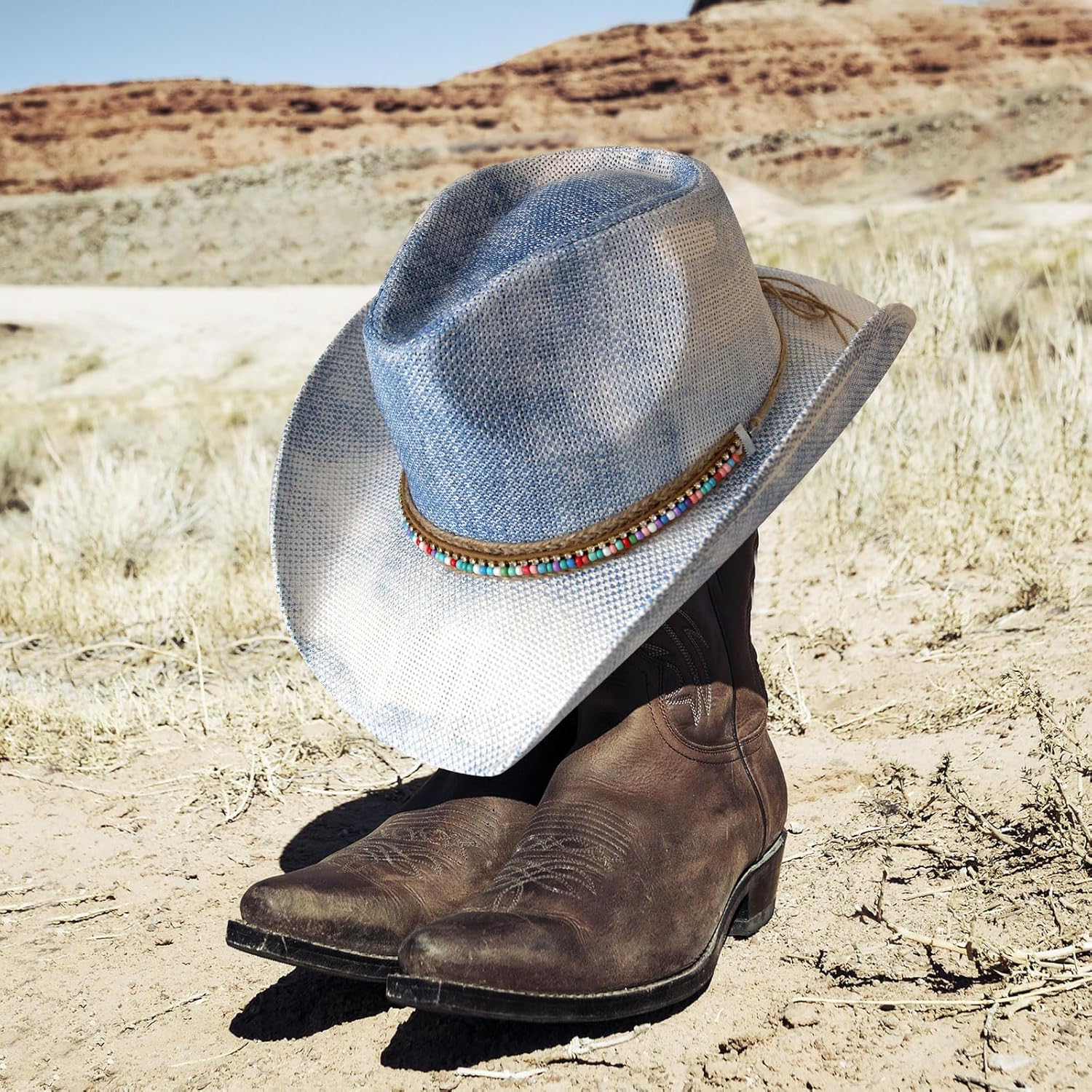 Wildarms Western Cowboy Hat for Women Wide Brim Woven Cowboy Hat Cowgirl Sun Beach Hat for Party