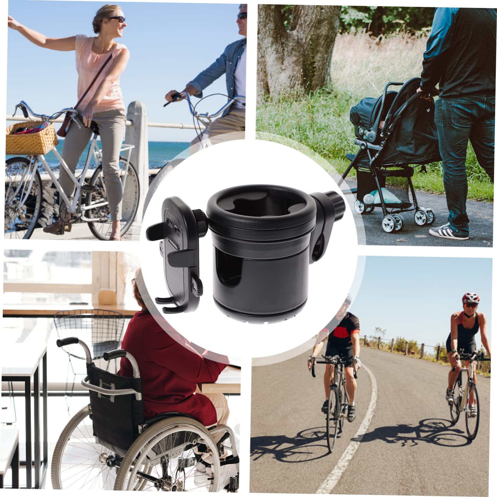 VICASKY Portabicchieri per Passeggino Nero in Plastica e Metallo, Adatto per Tazza o Borraccia, Fissaggio Sicuro Anti-rovesciamento per Uscita al Parco