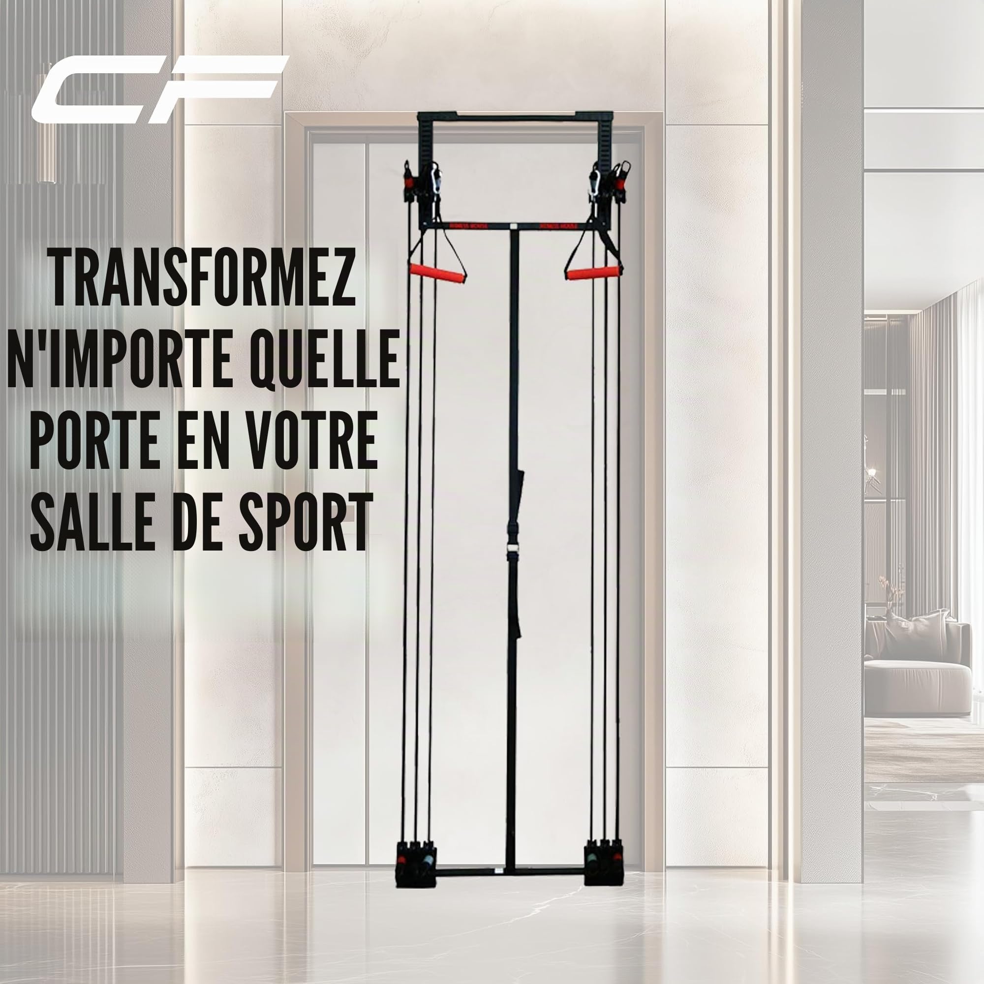 Multistation de fitness pour porte avec poulies et élastiques – Gym complet à la maison, facile à installer, idéal pour tonifier les jambes, les bras et le dos – Entraînez-vous à n'importe quelle