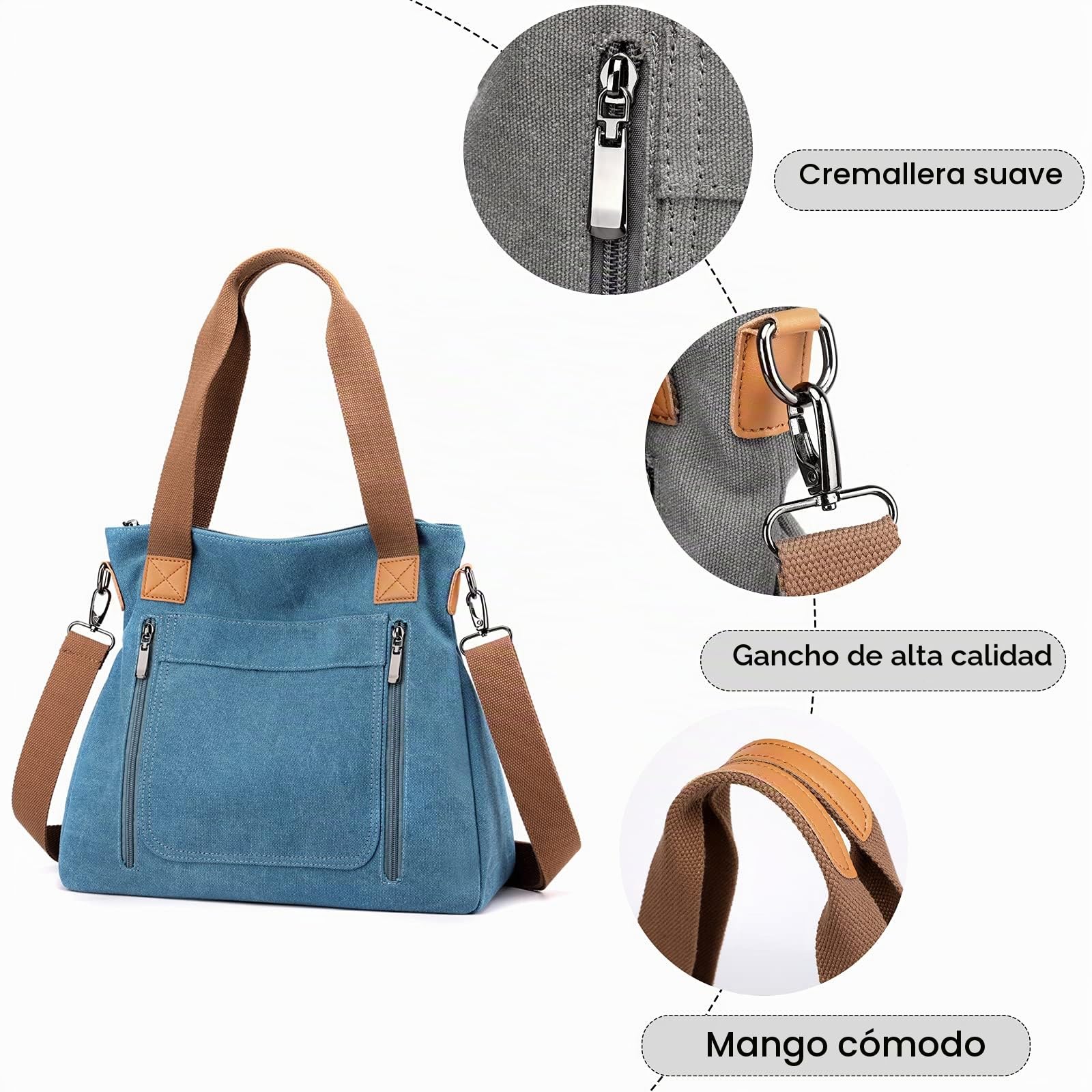 FANDARE Lona Bolsos Mano Mujer Bandolera Bolsos de Mensajero Conmutar Bolso Hombro Cruzado para 12.9 Pulgadas Tableta Señora Viaje Trabajo Escuela Compras Crossbody Bag