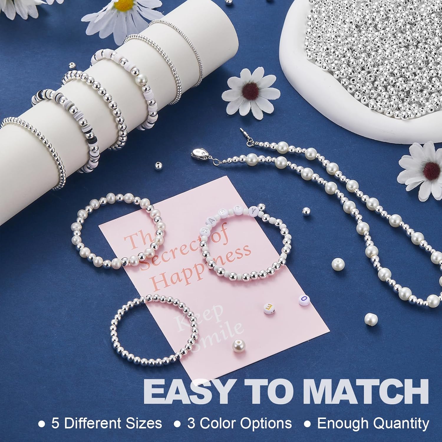 300pcs Silver Beads 4mm Round Smooth Spacer Mini Seamless Brass Beads for DIY Crafts Jewelry Making - Image 7