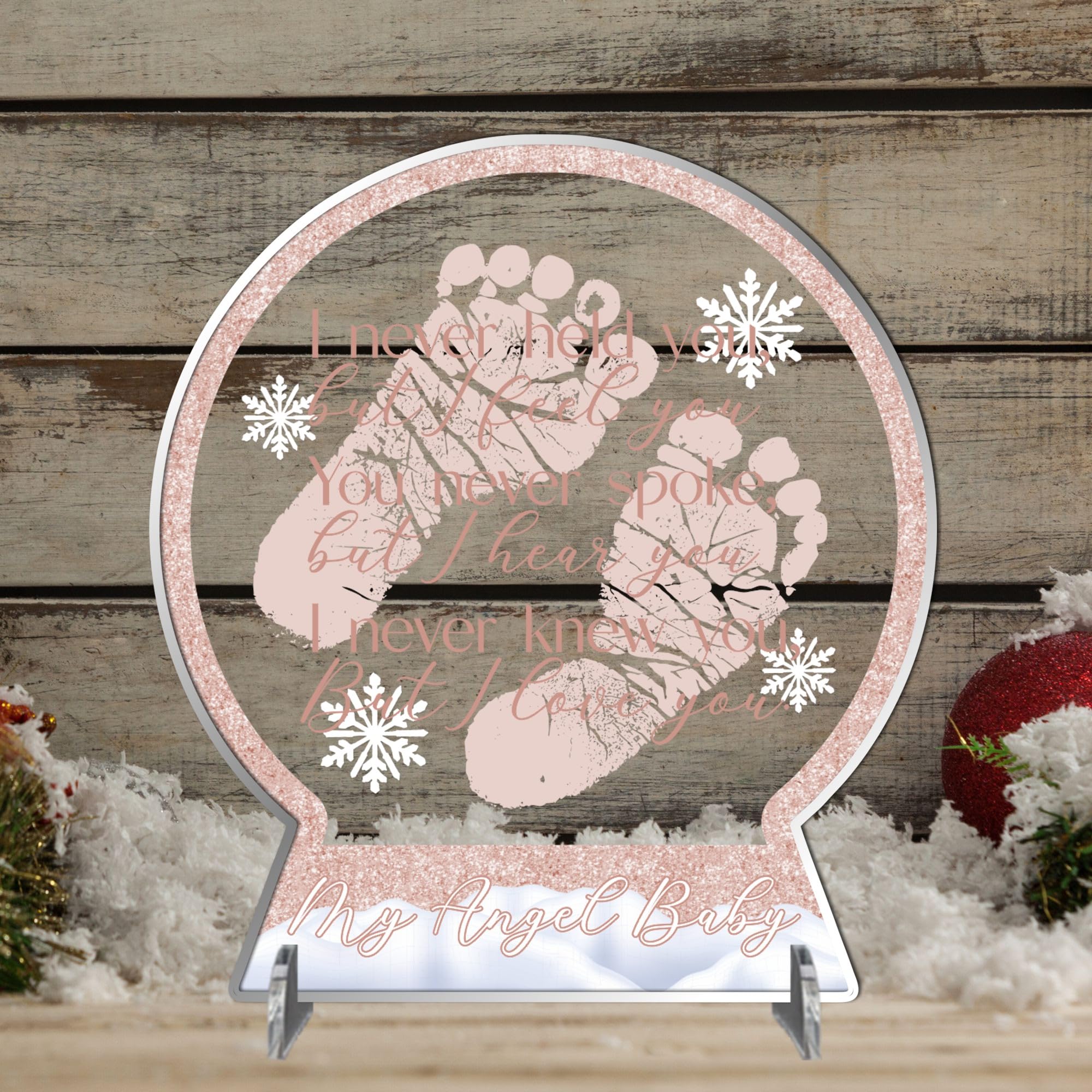 Personalised Angel Baby Snowglobe Remembrance In Heaven Plaque - Acrylic Freestanding Miscarriage Stillborn Keepsake with Custom Name for Pregnancy Loss (Rose Gold)