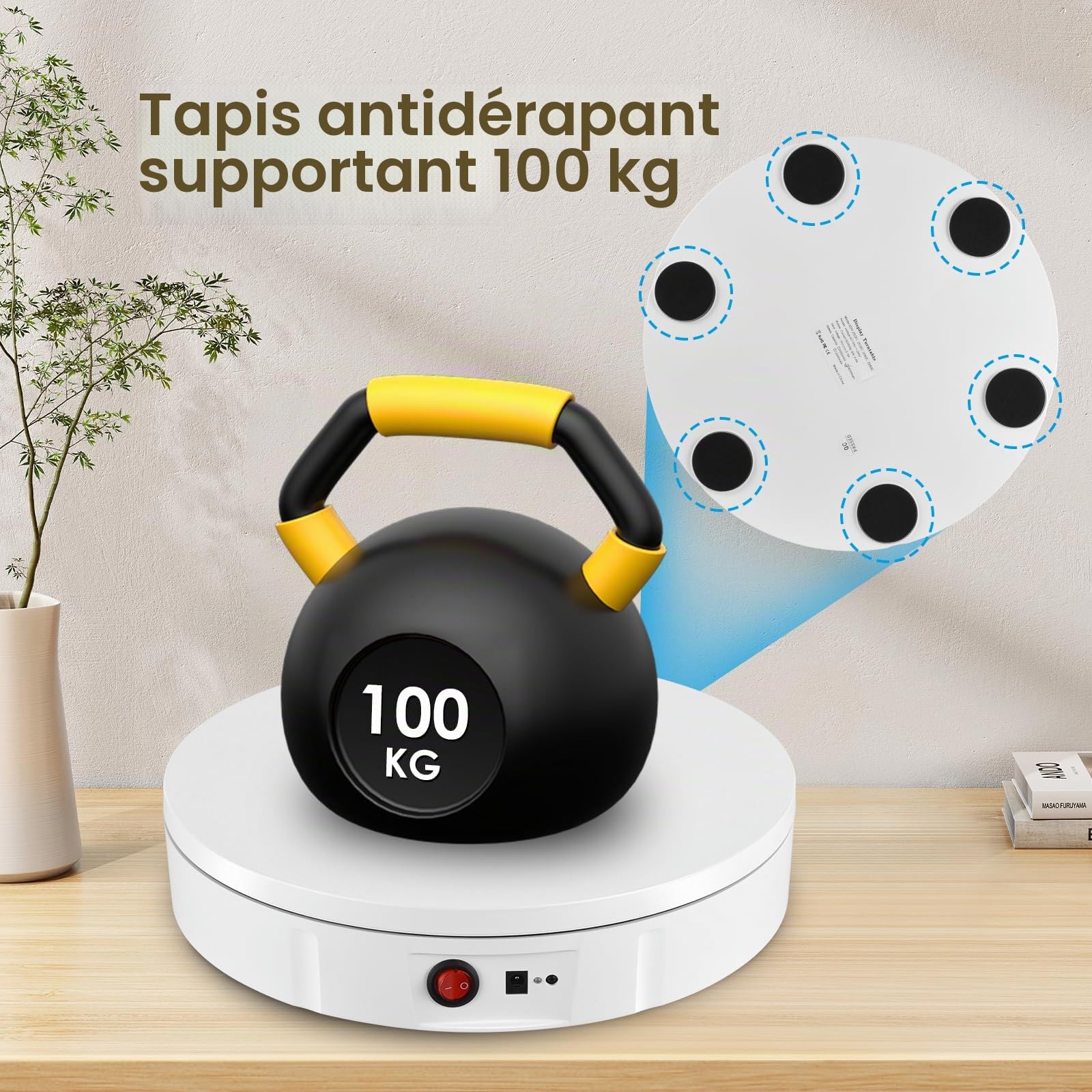 Plateau Tournant Electrique, 30CM 100KG Rechargeable Plateau Tournant, Direction et Vitesse Réglables à 360° Présentoir Rotatif pour Photo pour Prendre Photos, Vidéos (Blanc)