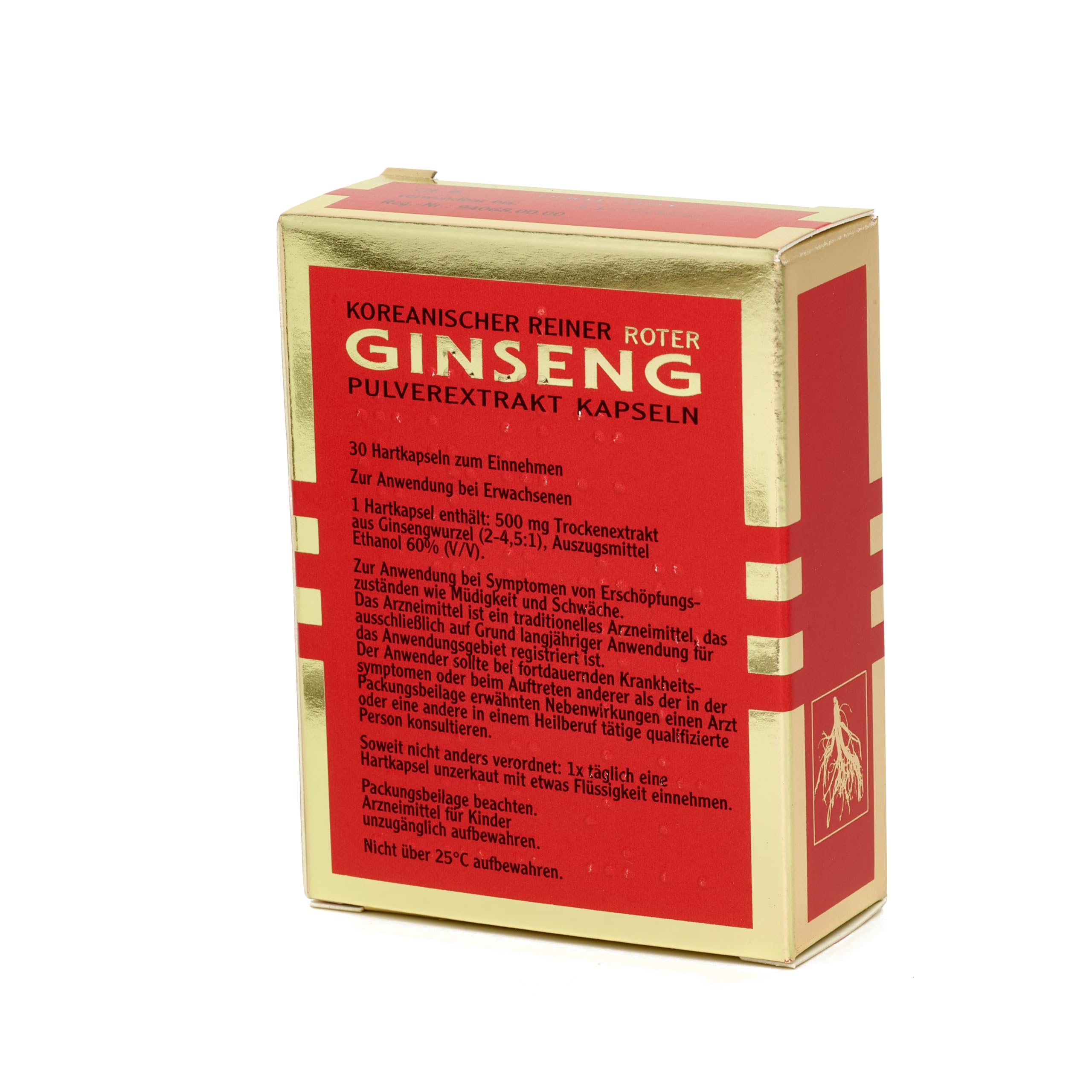 KGV Koreanischer Reiner Roter Ginseng, 30 Pulverextrakt Kapseln, je 500 mg hochdosiertes Trockenextrakt, Arzneimittel mit 6-jährigem Panax Ginseng