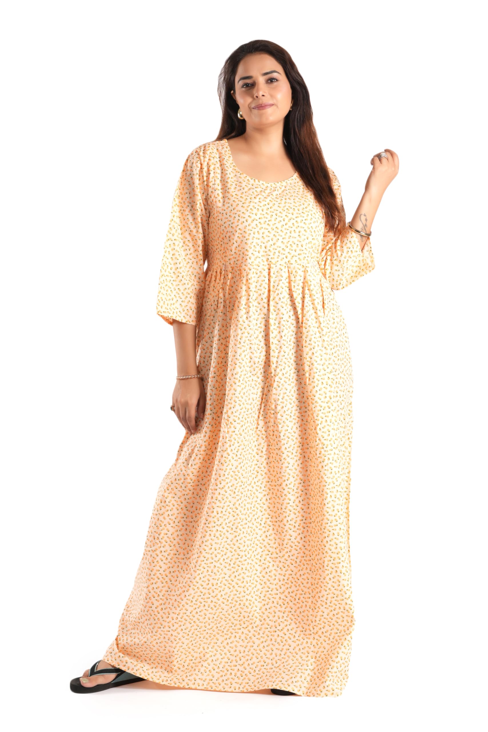 Women's Short Sleeve Full Cotton Blend Nursing, Feeding, Maternity Nighty - Zip Opening at Bust - Before and After Baby Multipurpose Night Dress WSR-150-image-8