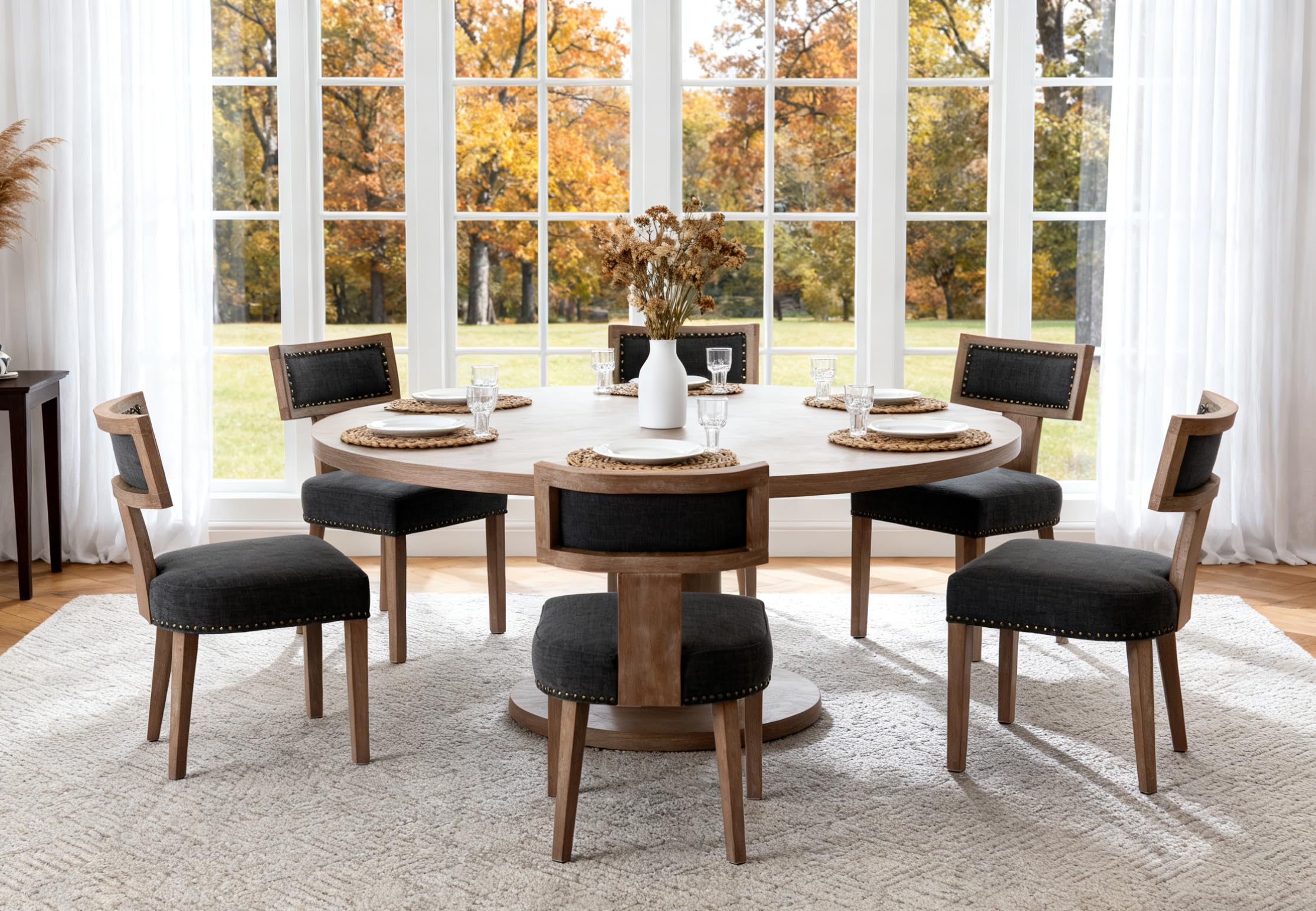 RIVOVA Upholstered Dining Chairs Set of 6 with Nailhead Trim, Modern Wooden Kitchen Chairs Fabric Side Dining Room Chair Farmhouse Dinner Chair, Charcoal