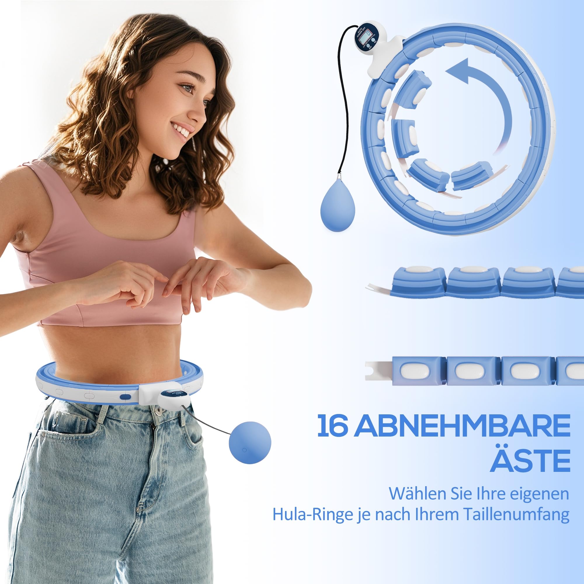 SPORTNOW Smart Hula Hoop dla dorosłych 16 węzłów (76-113cm) Błękitny